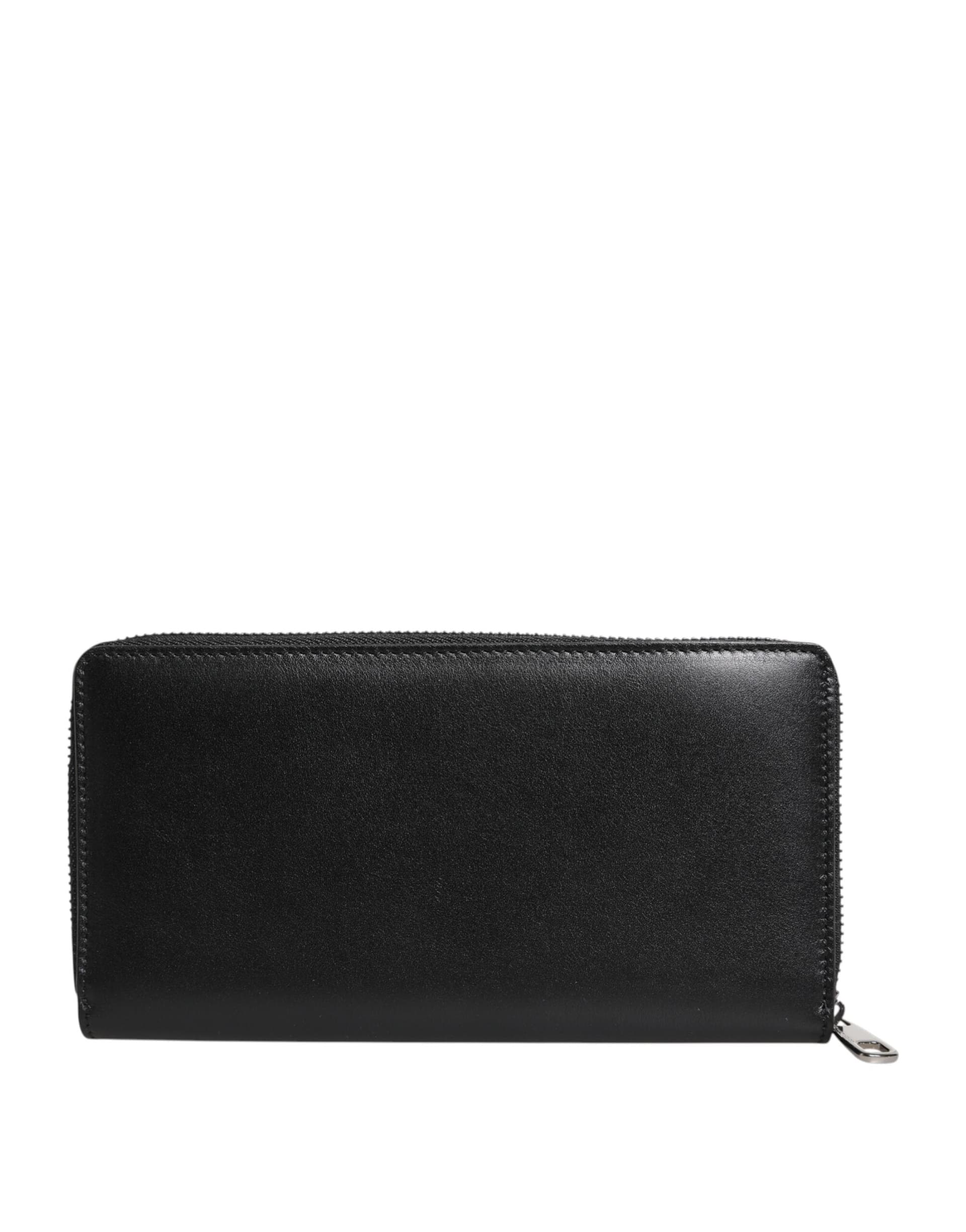 Dolce & Gabbana Black Leather Logo Plaque Zip Around Continental Wallet - 4