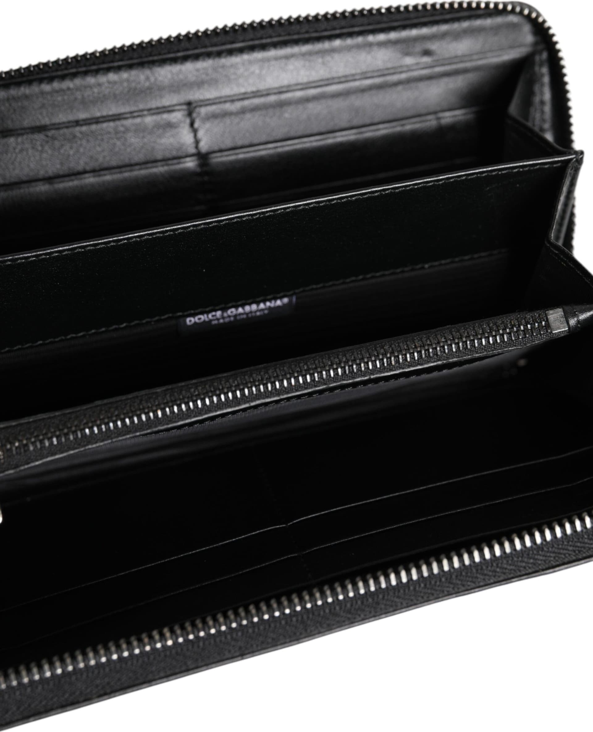 Dolce & Gabbana Black Leather Logo Plaque Zip Around Continental Wallet - 7