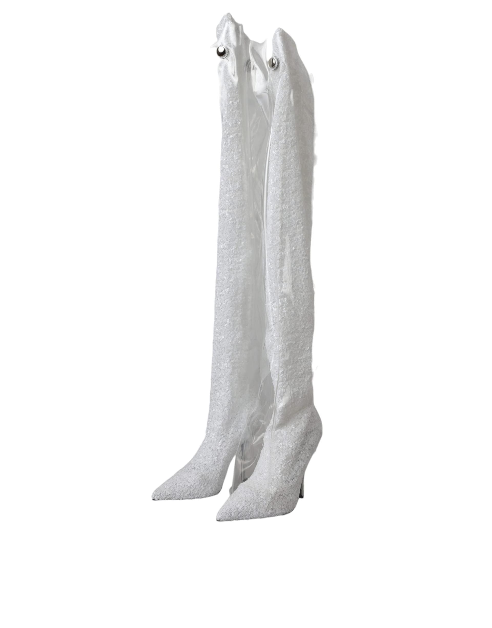 Dolce & Gabbana White Heels Stiletto Knee High Boots Shoes - 2