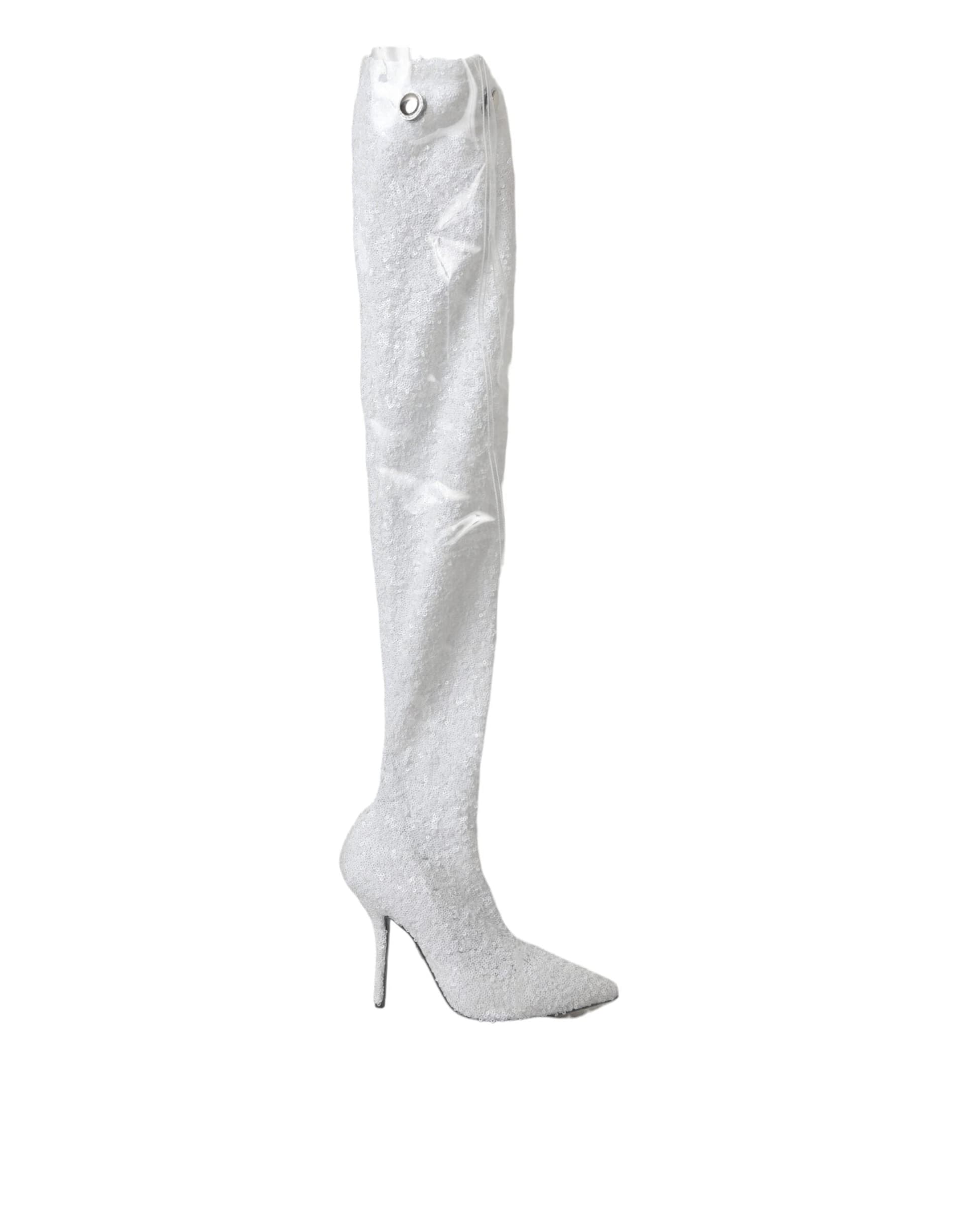 Dolce & Gabbana White Heels Stiletto Knee High Boots Shoes - 4