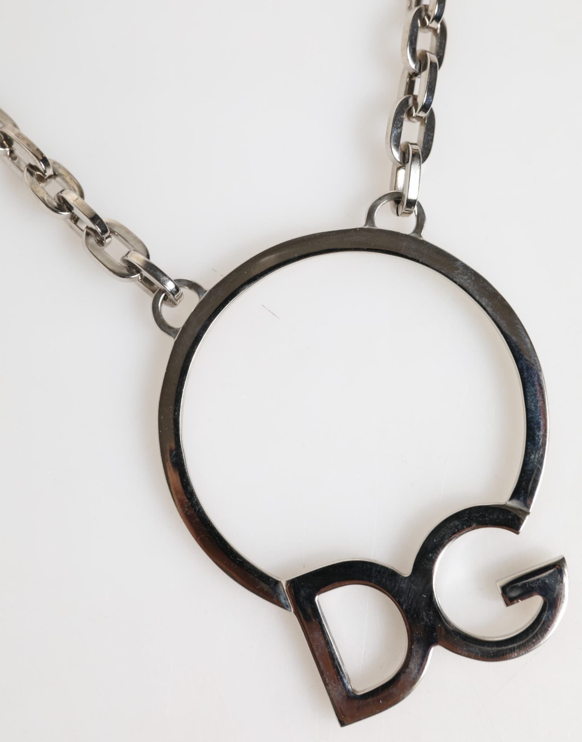 Dolce & Gabbana Silver Tone Brass Chain DG Logo Pendant Men Necklace - 4
