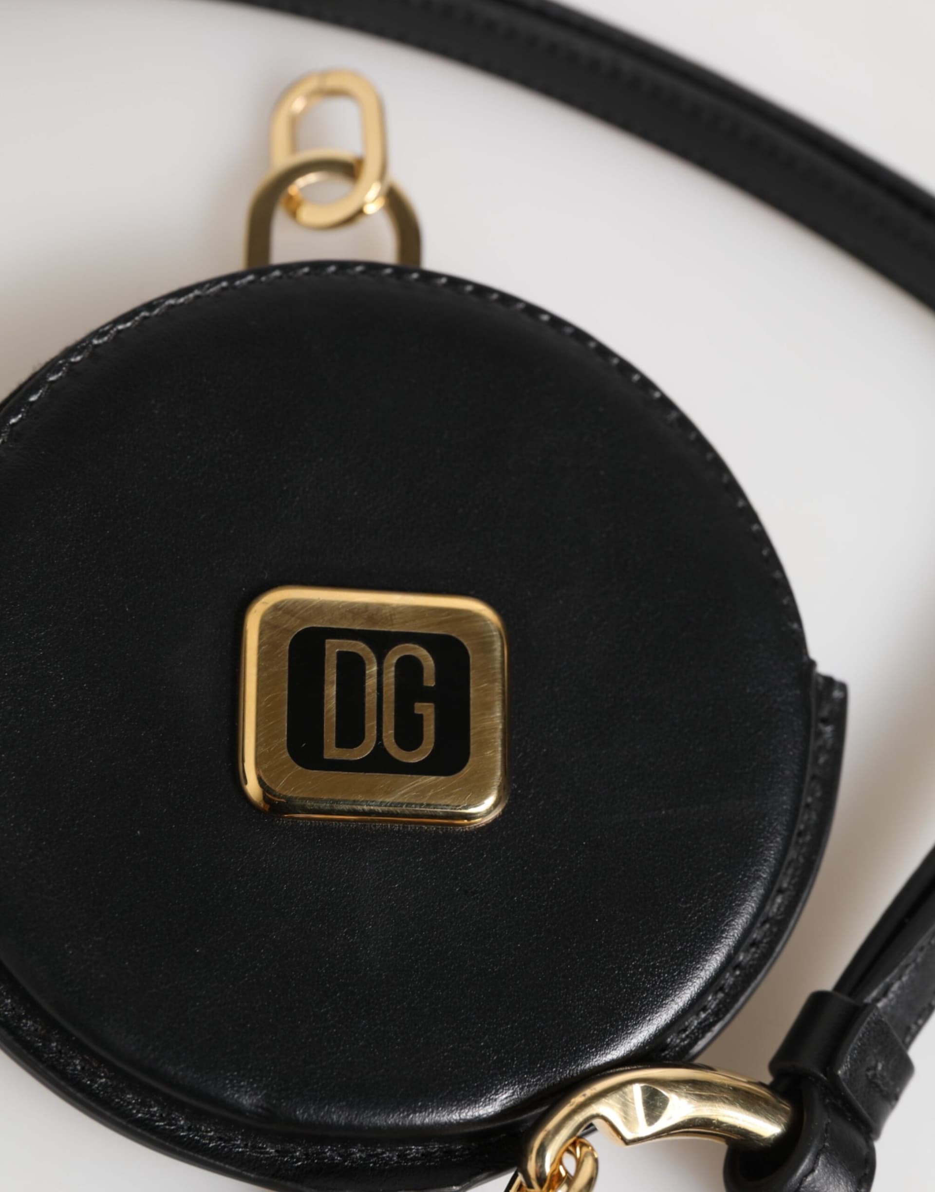 Dolce & Gabbana Black Round Leather DG Logo Coin Purse Lanyard Wallet - 3