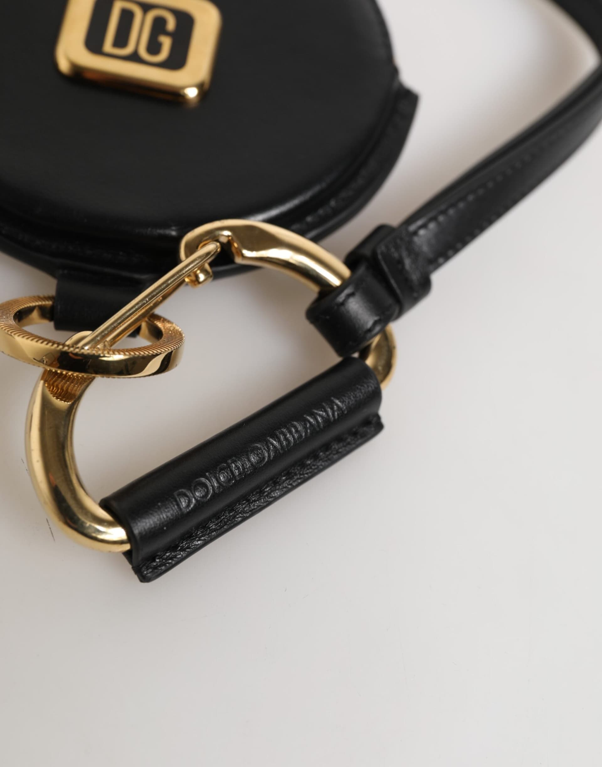 Dolce & Gabbana Black Round Leather DG Logo Coin Purse Lanyard Wallet - 4