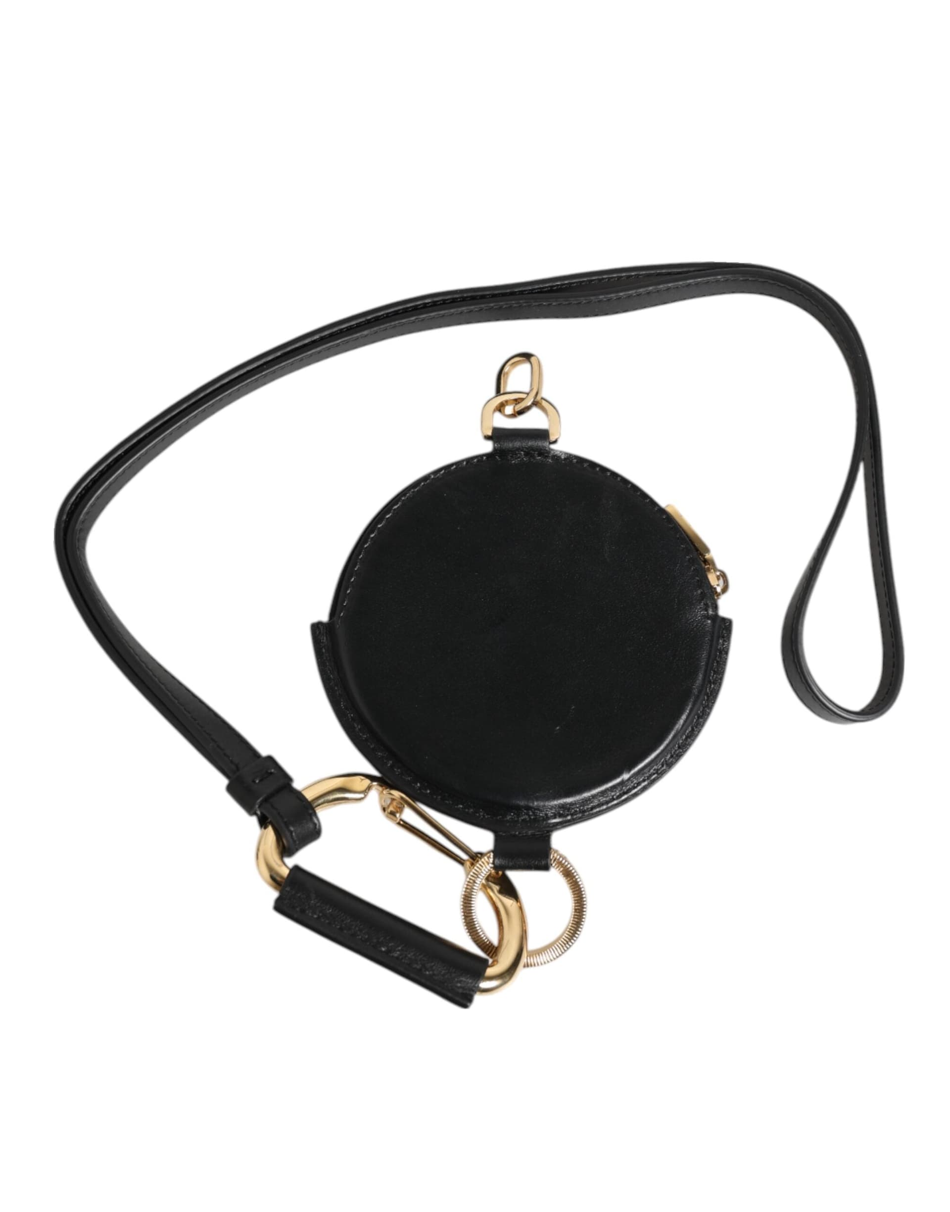 Dolce & Gabbana Black Round Leather DG Logo Coin Purse Lanyard Wallet - 5