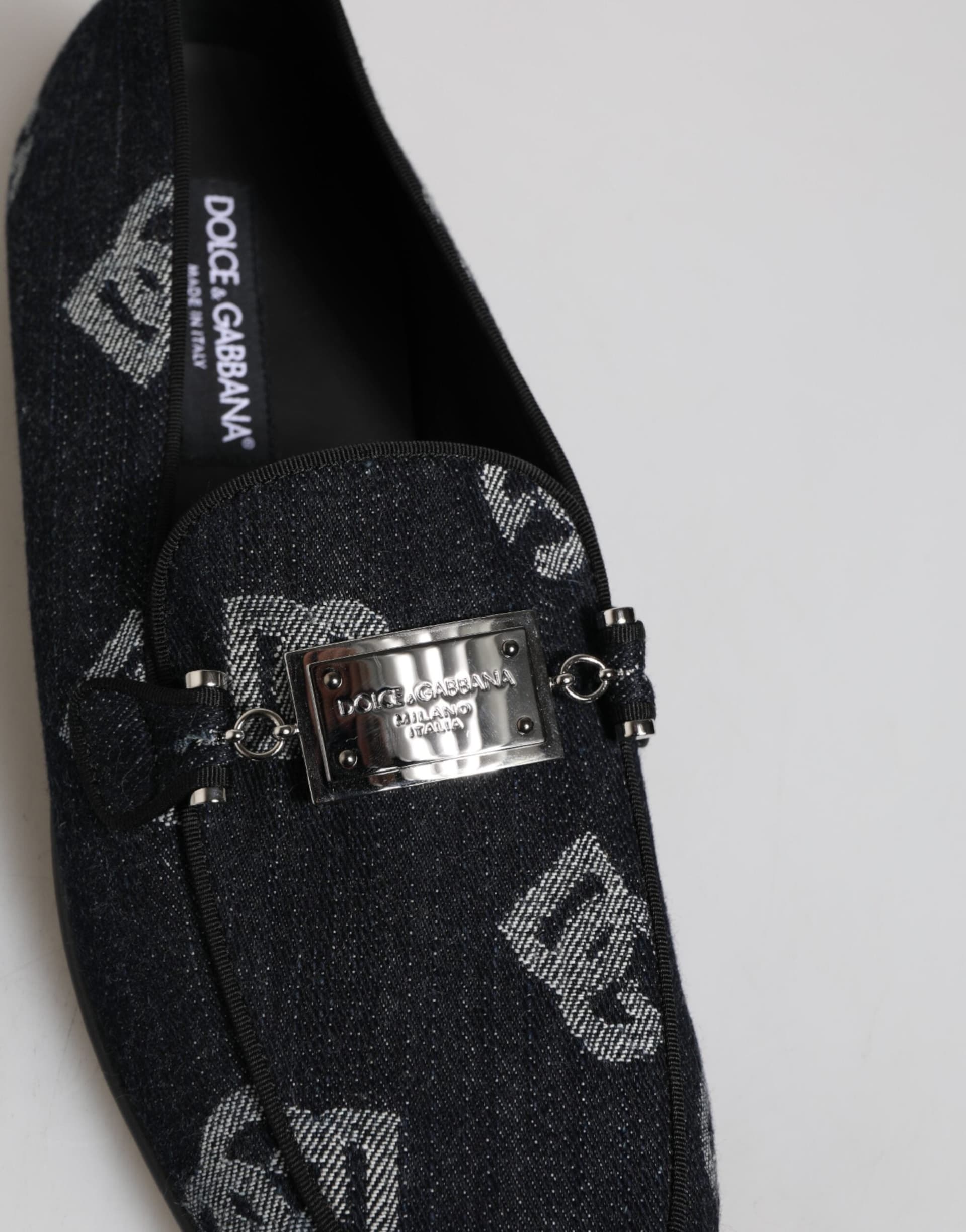 Dolce & Gabbana Blue Logo Cotton Loafers Formal Dress Shoes - 8