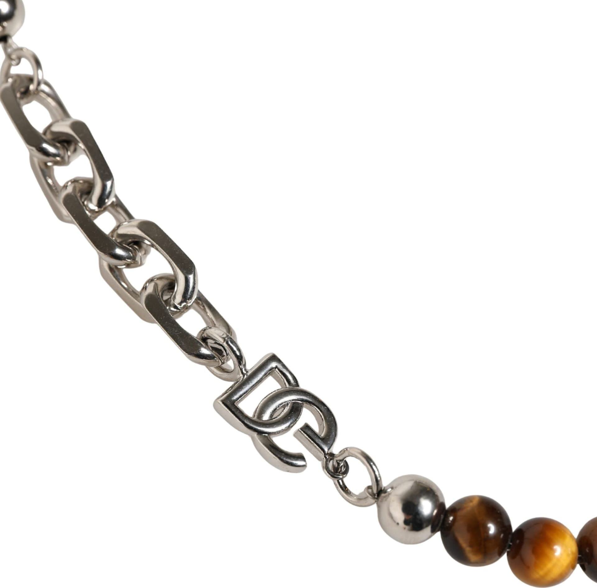 Dolce & Gabbana Silver Tone Brass Chain Beaded Gem DG Logo Bracelet - 3