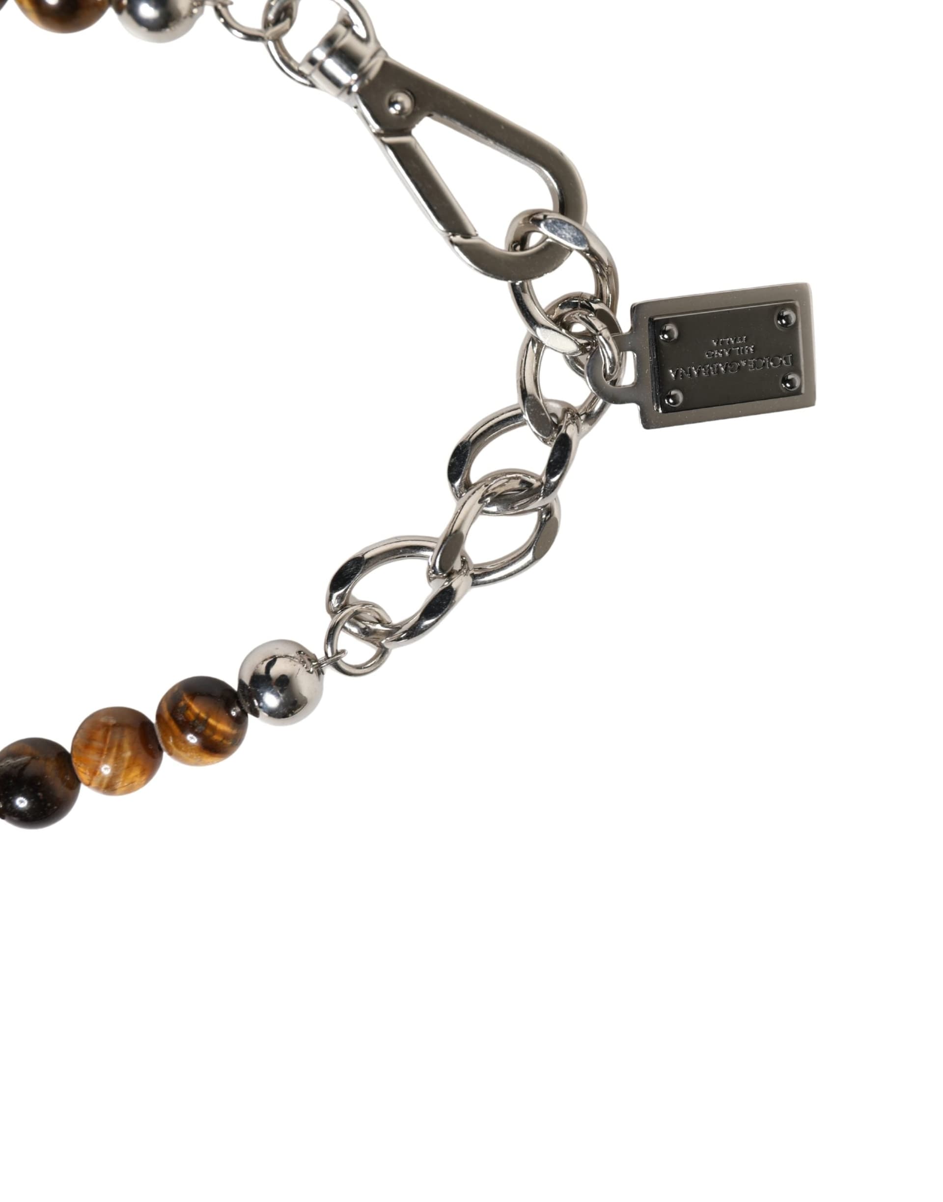 Dolce & Gabbana Silver Tone Brass Chain Beaded Gem DG Logo Bracelet - 4