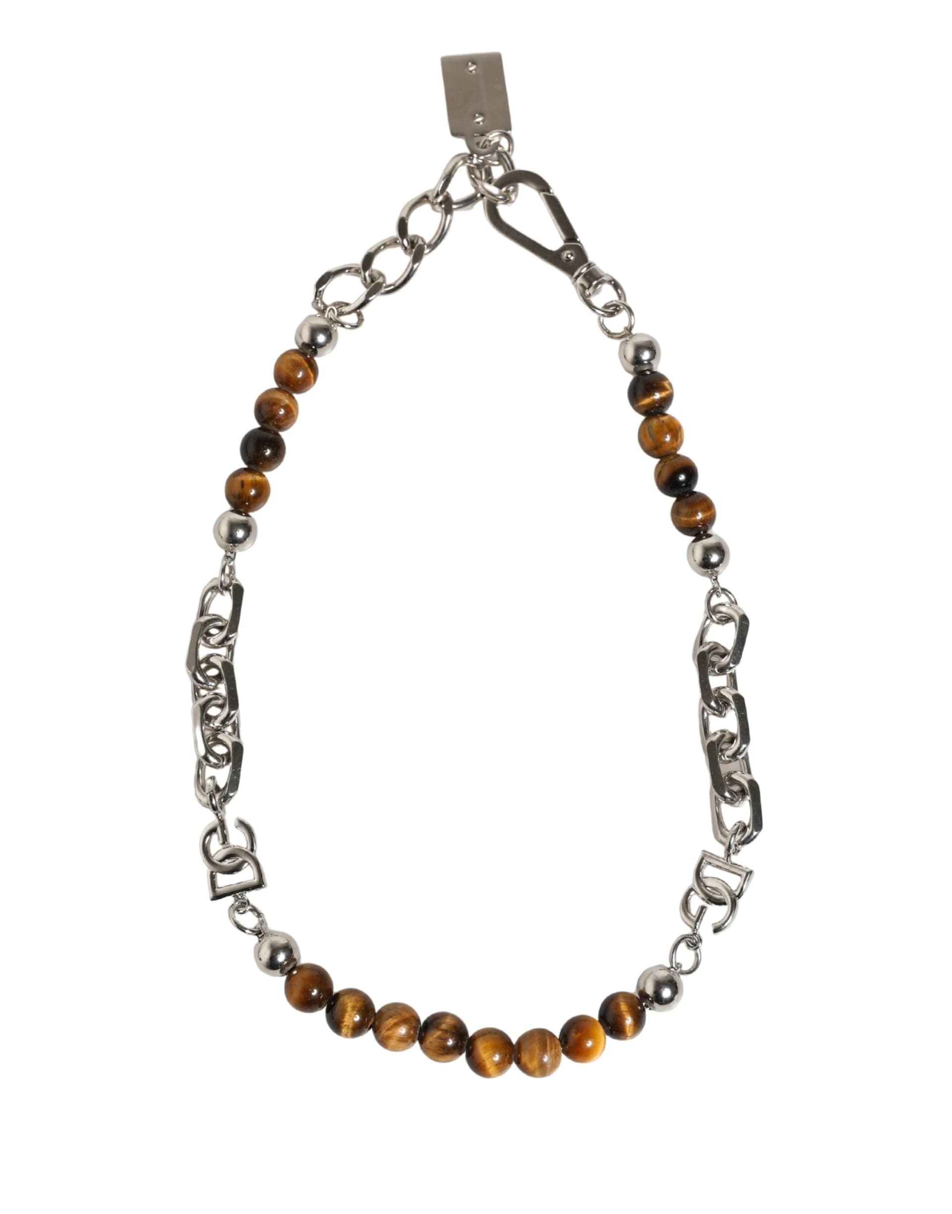 Dolce & Gabbana Silver Tone Brass Chain Beaded Gem DG Logo Bracelet - 5