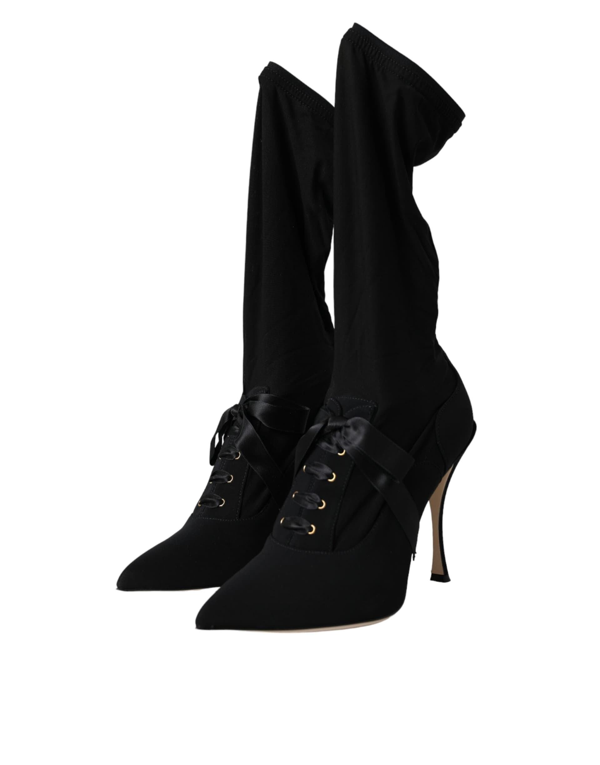 Dolce & Gabbana Black Stiletto Heels Mid Calf Boots Shoes - 2
