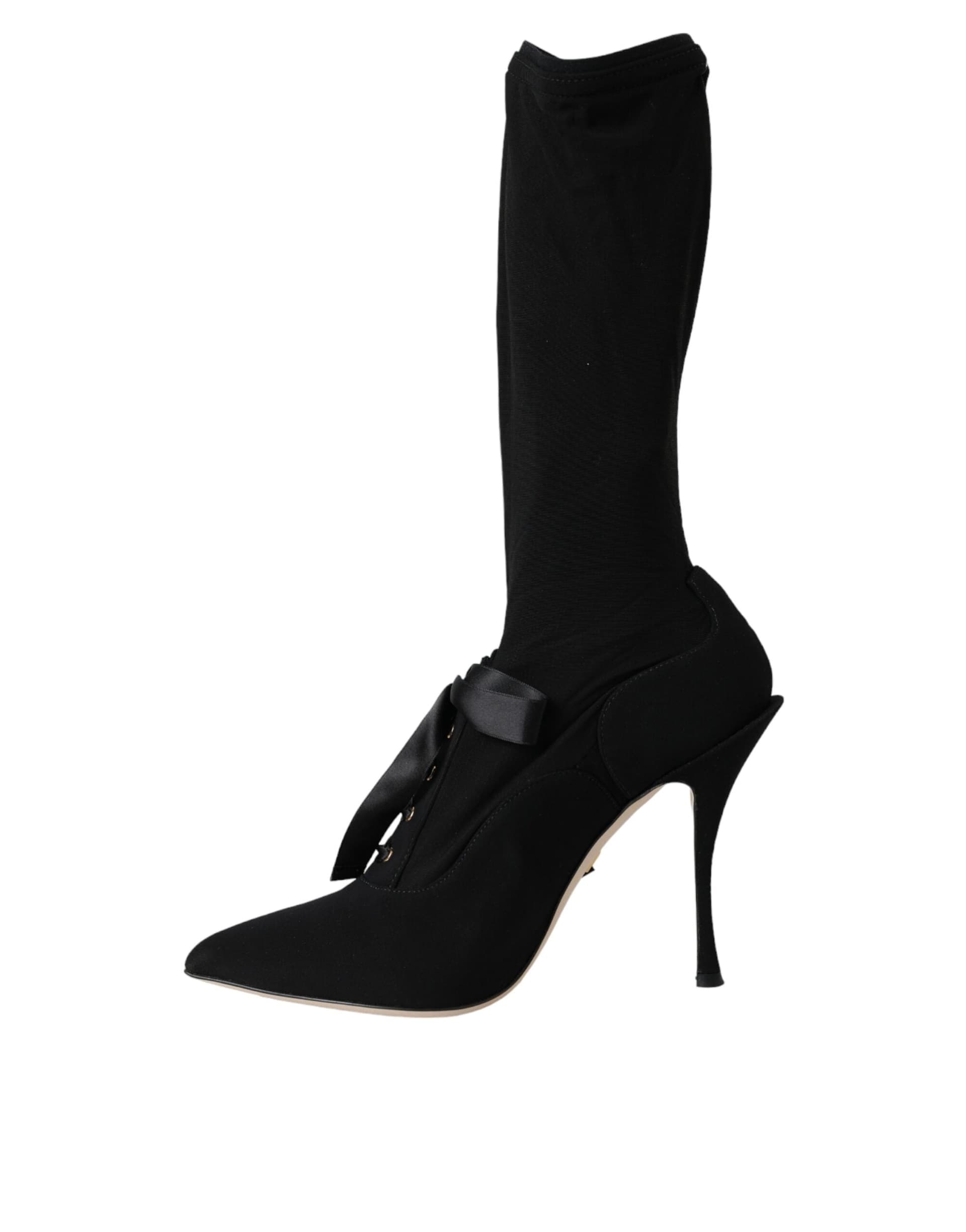 Dolce & Gabbana Black Stiletto Heels Mid Calf Boots Shoes - 4