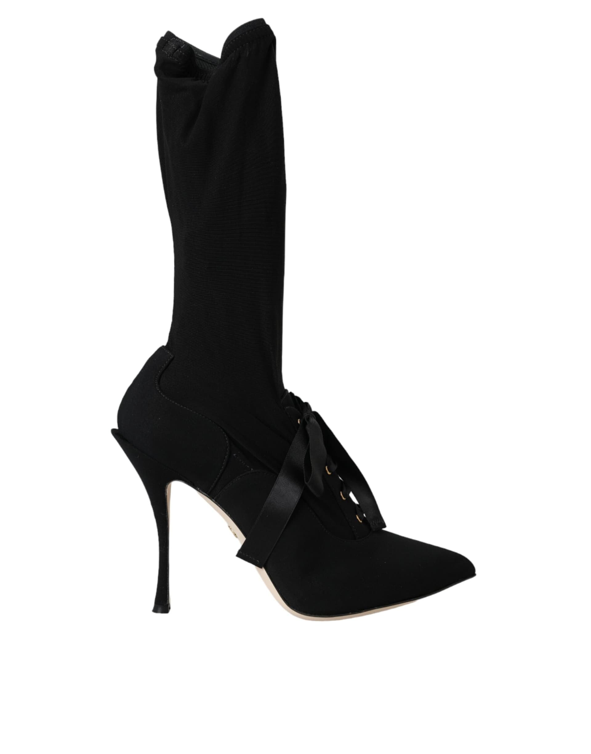 Dolce & Gabbana Black Stiletto Heels Mid Calf Boots Shoes - 5