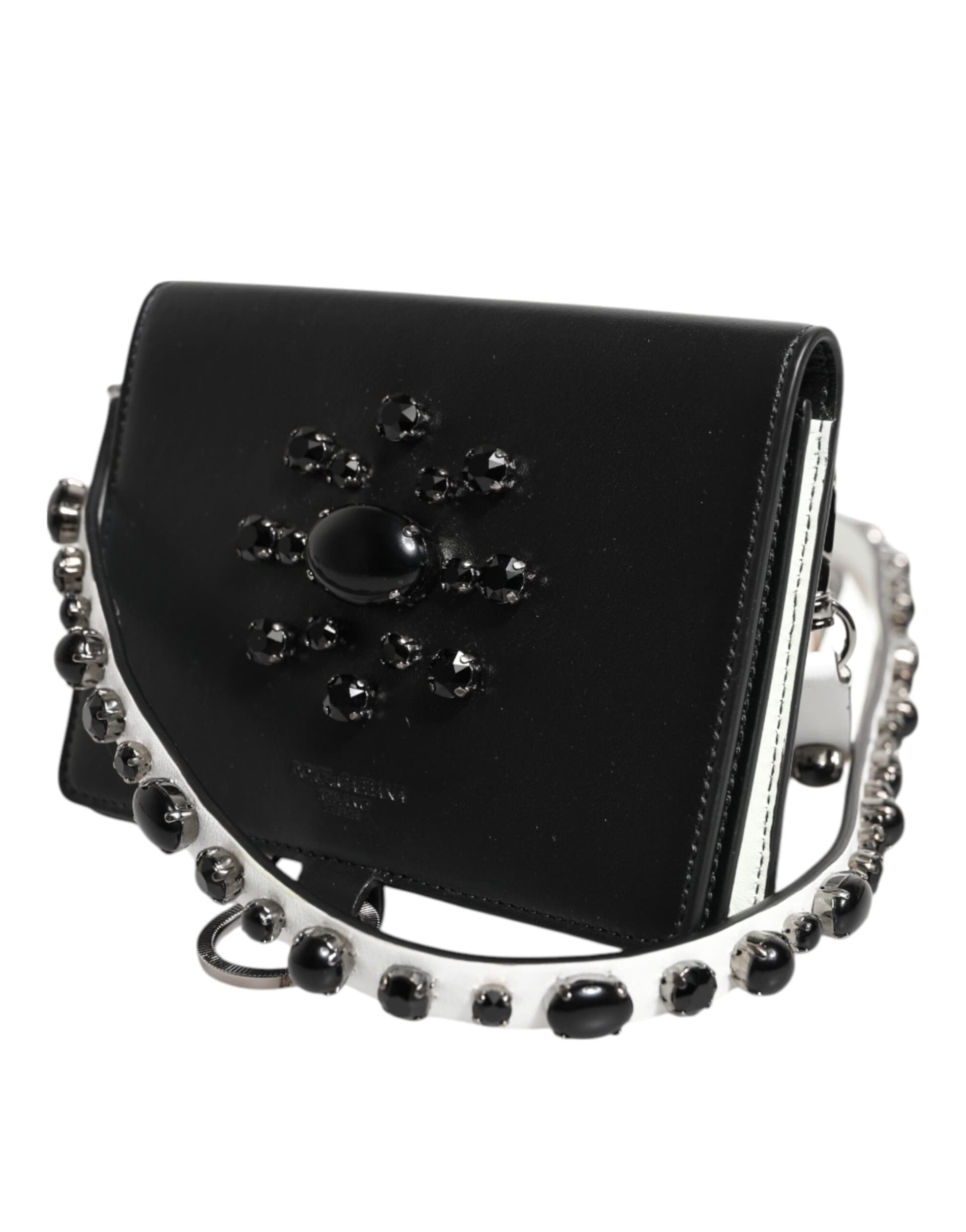 Dolce & Gabbana Black Leather Crystal Embellished Card Holder Wallet - 4