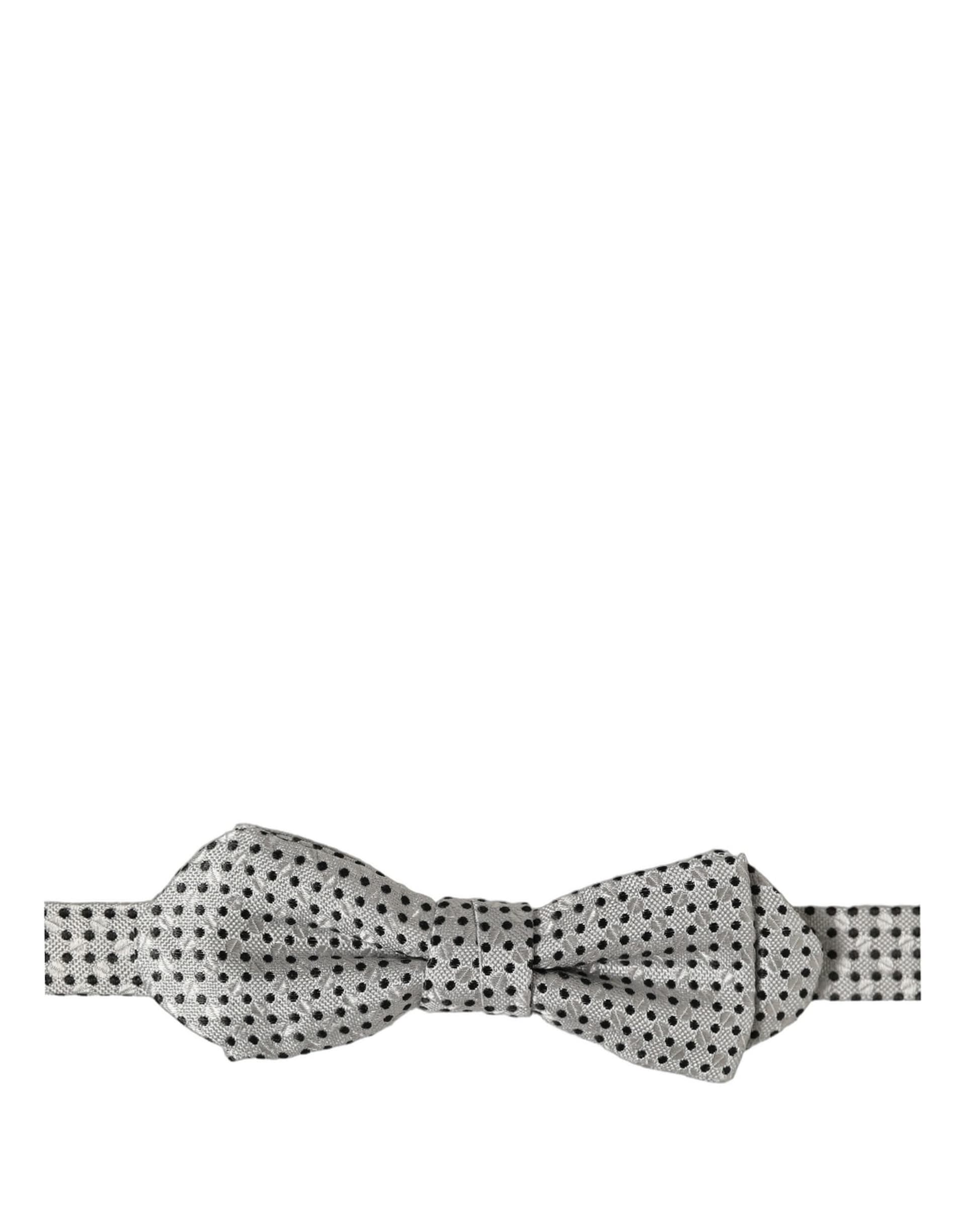 Dolce & Gabbana Men Silver Black Polka Dot Adjustable Neck Papillon Bow Tie - 4