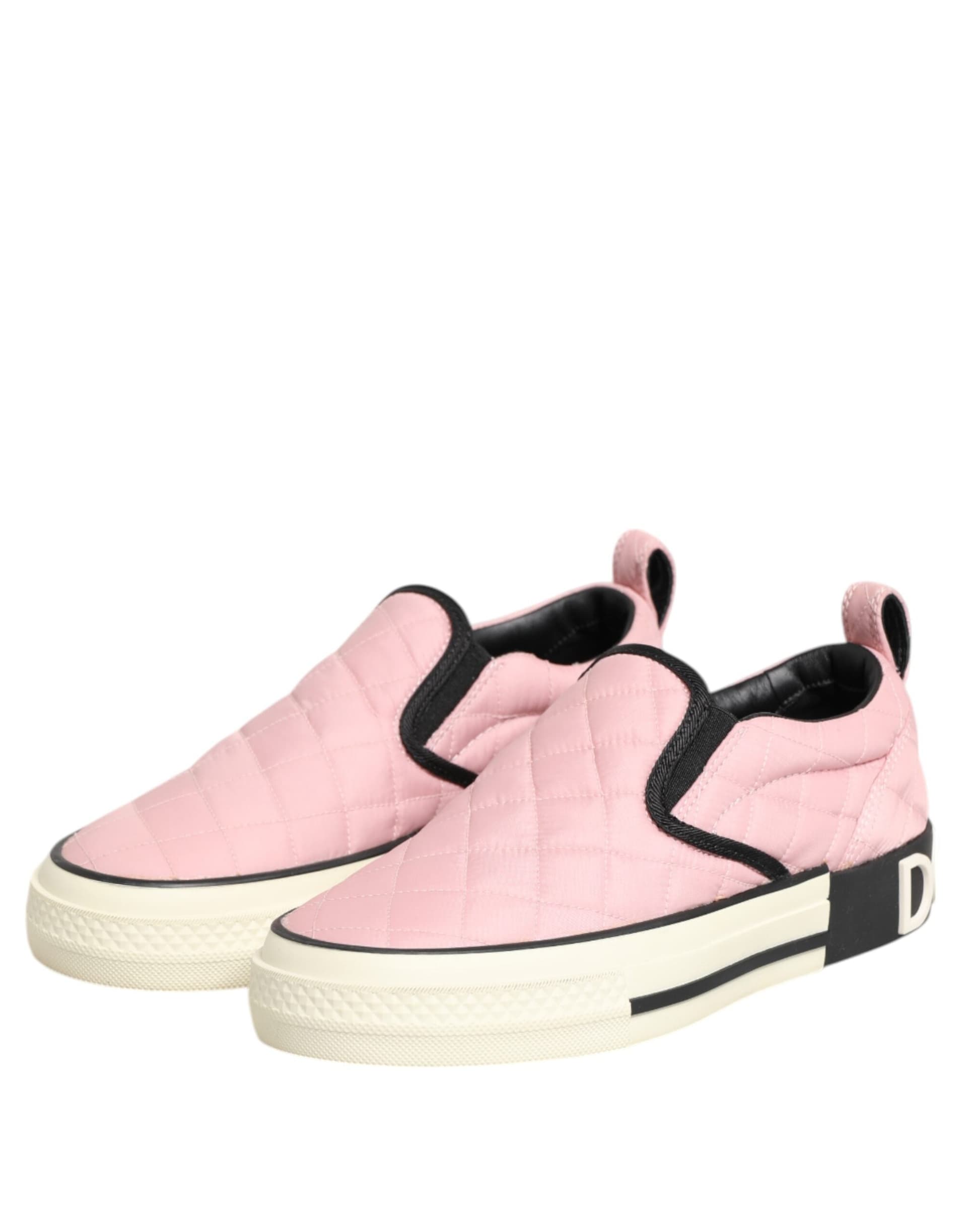 Dolce & Gabbana Pink Quilted Nylon Slip-On Sneaker Shoes - 3