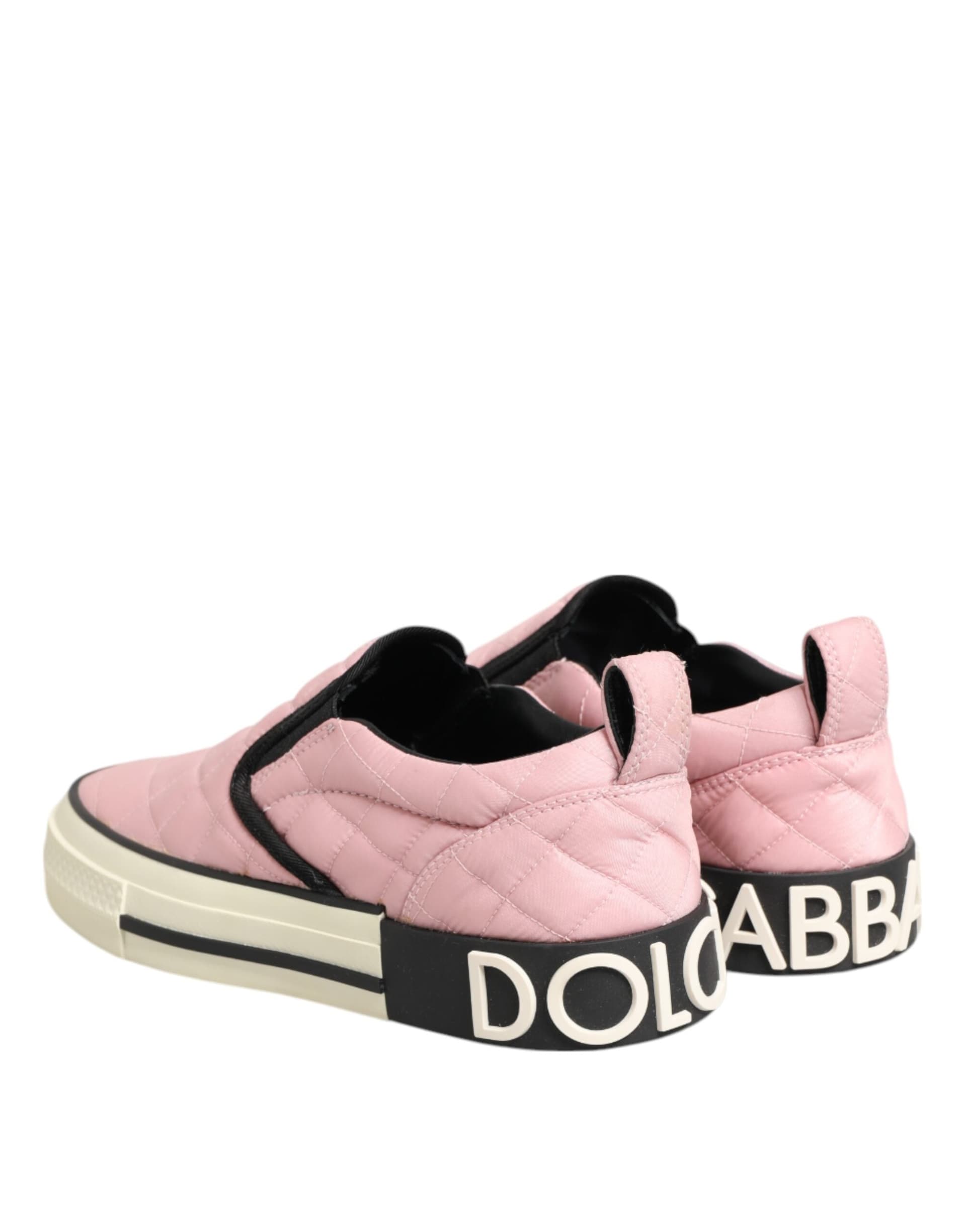 Dolce & Gabbana Pink Quilted Nylon Slip-On Sneaker Shoes - 4