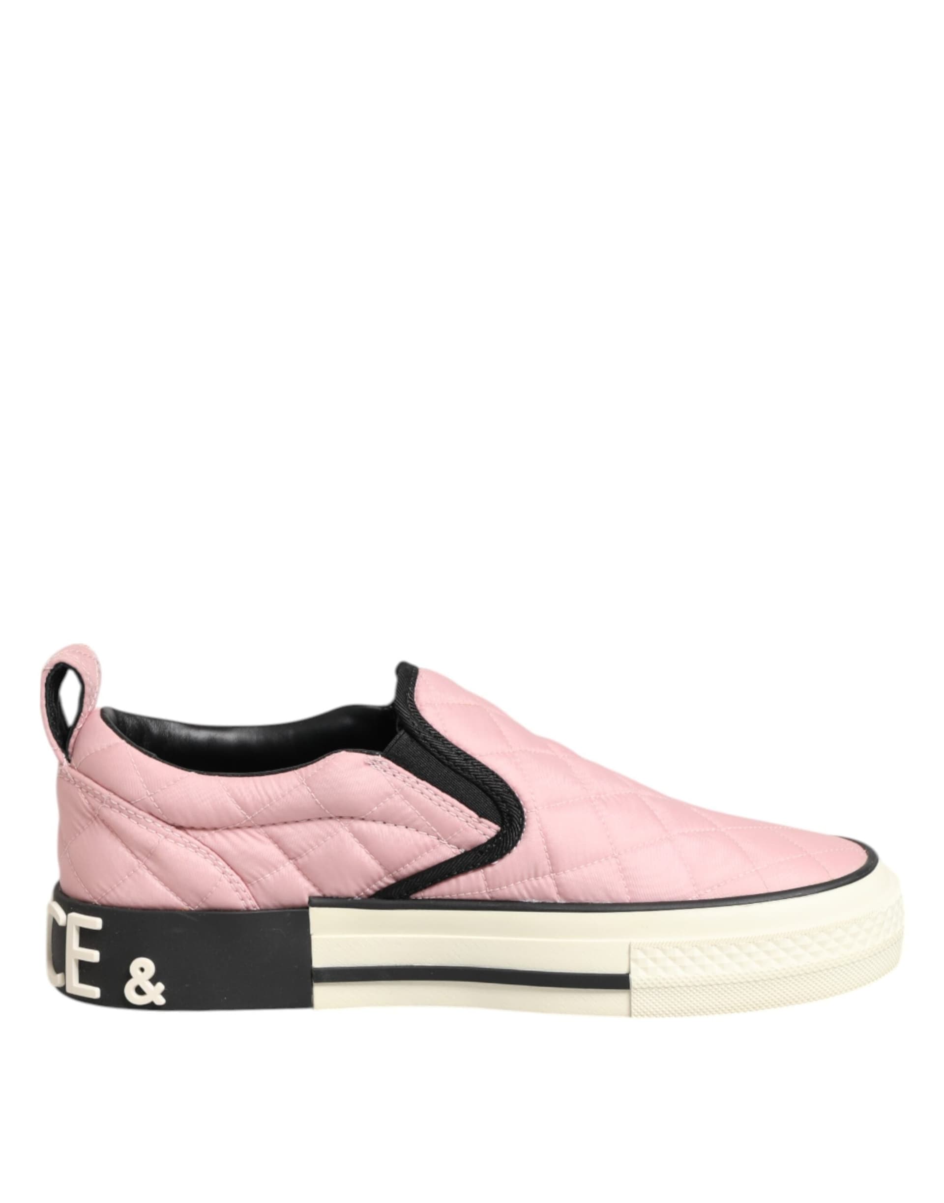 Dolce & Gabbana Pink Quilted Nylon Slip-On Sneaker Shoes - 7