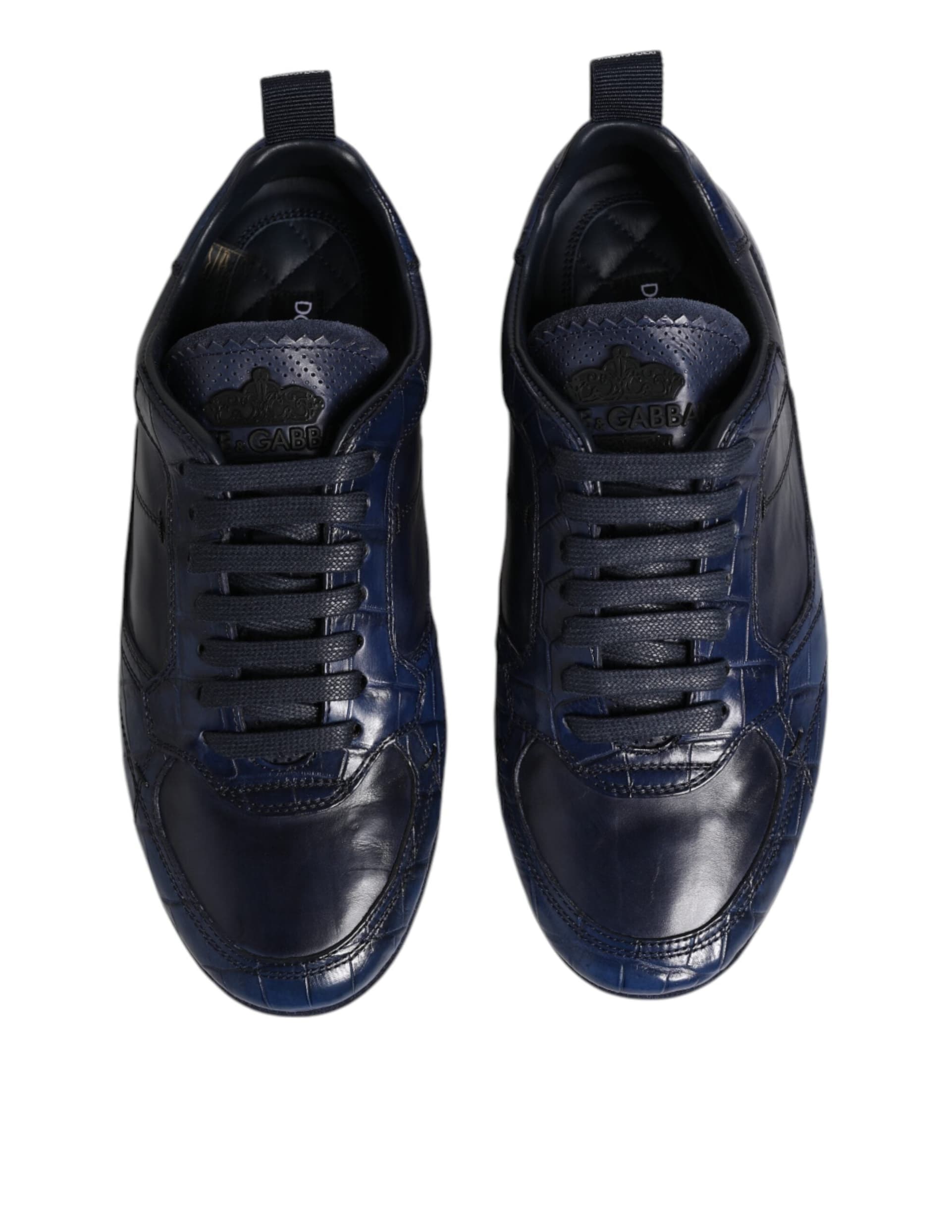 Dolce & Gabbana Dark Blue Leather Low Top Men Sneakers Shoes - 2