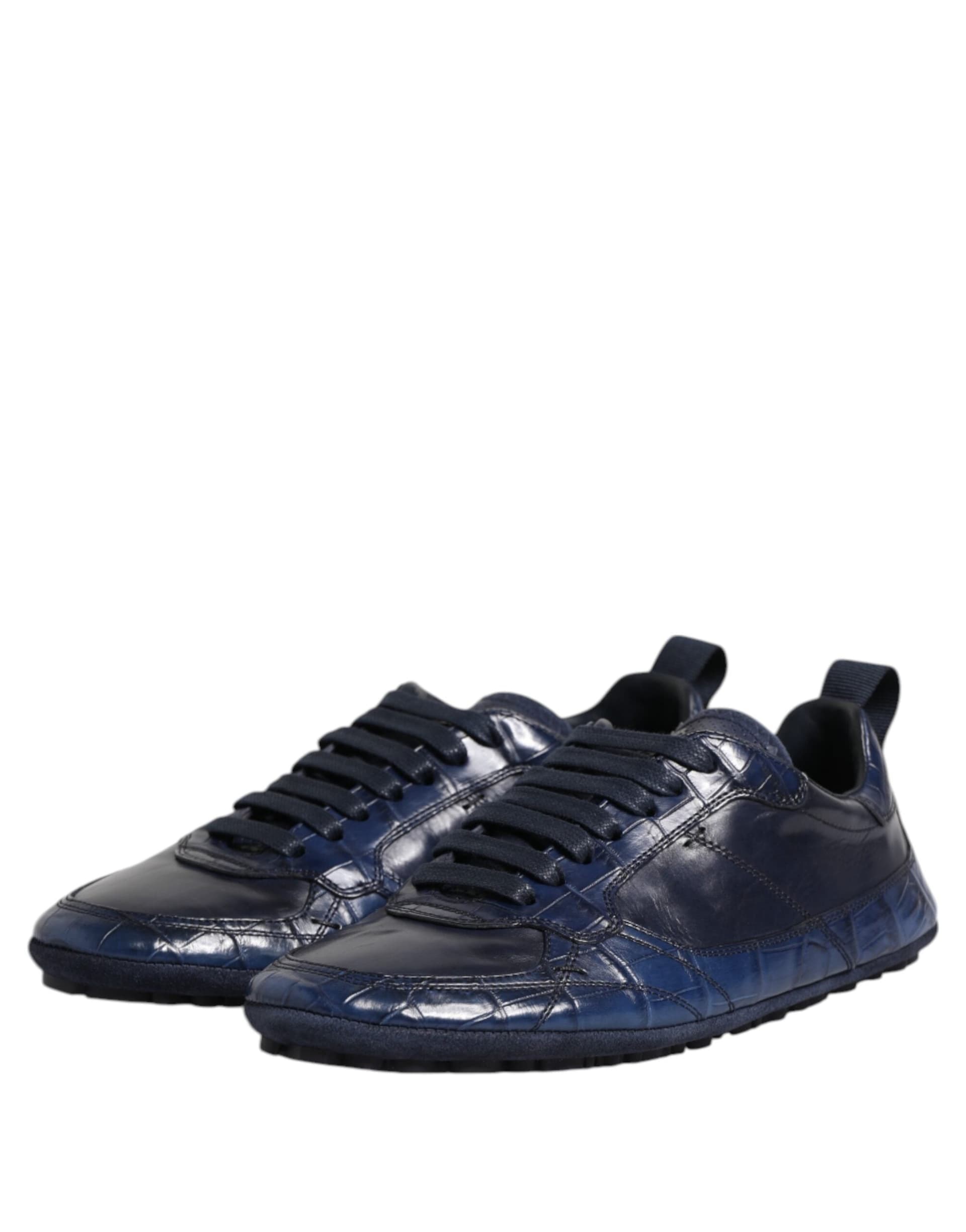 Dolce & Gabbana Dark Blue Leather Low Top Men Sneakers Shoes - 3