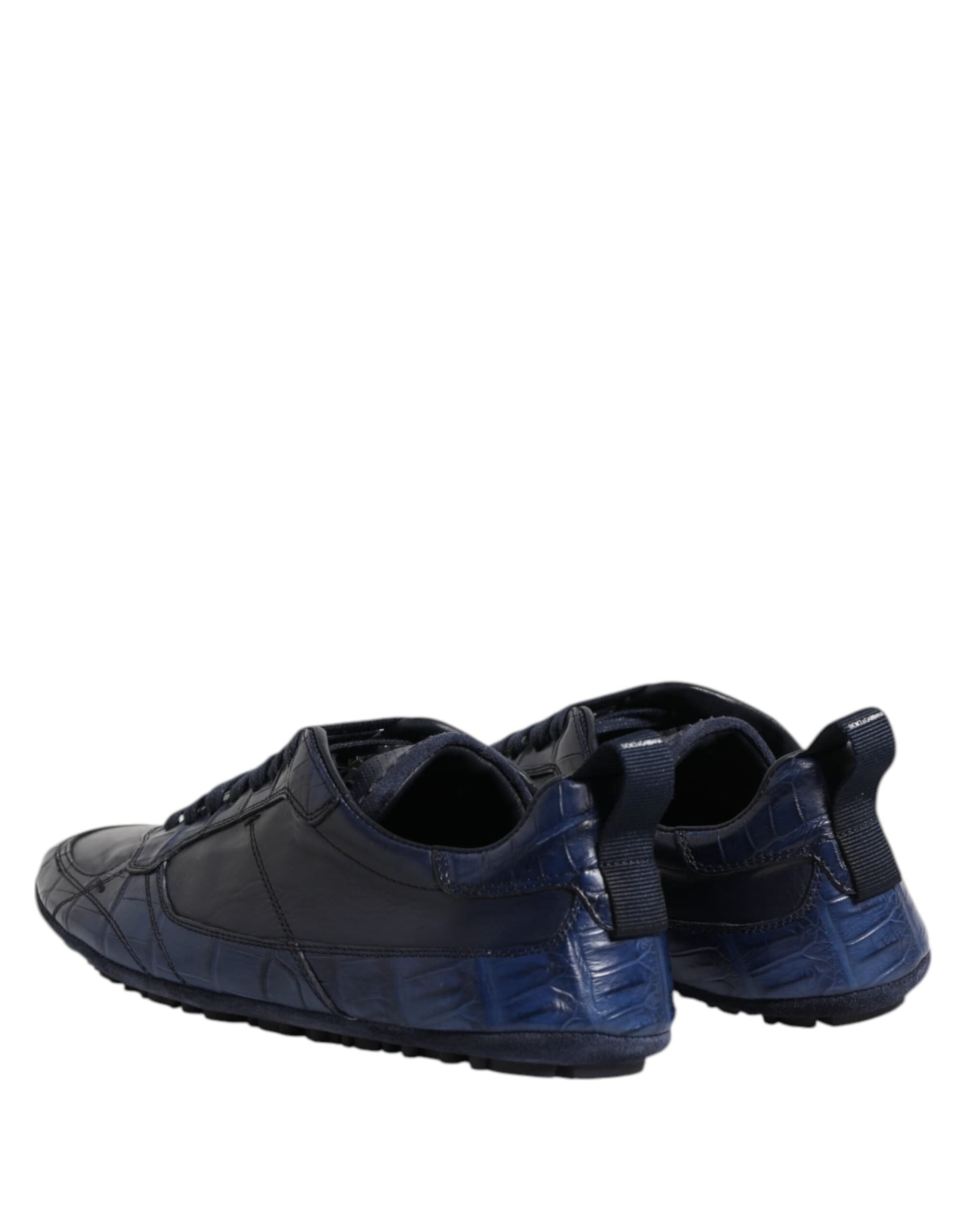 Dolce & Gabbana Dark Blue Leather Low Top Men Sneakers Shoes - 4