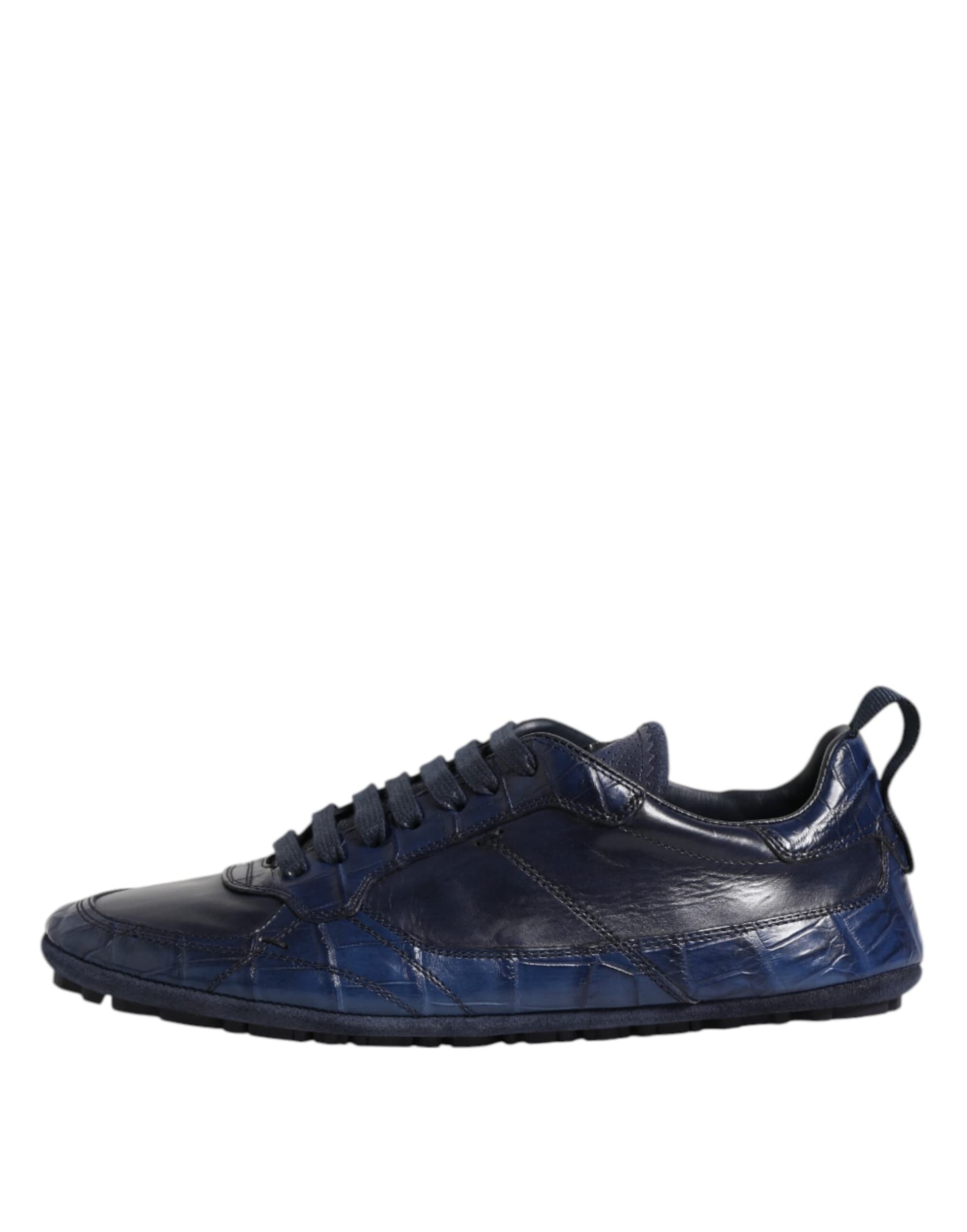 Dolce & Gabbana Dark Blue Leather Low Top Men Sneakers Shoes - 5