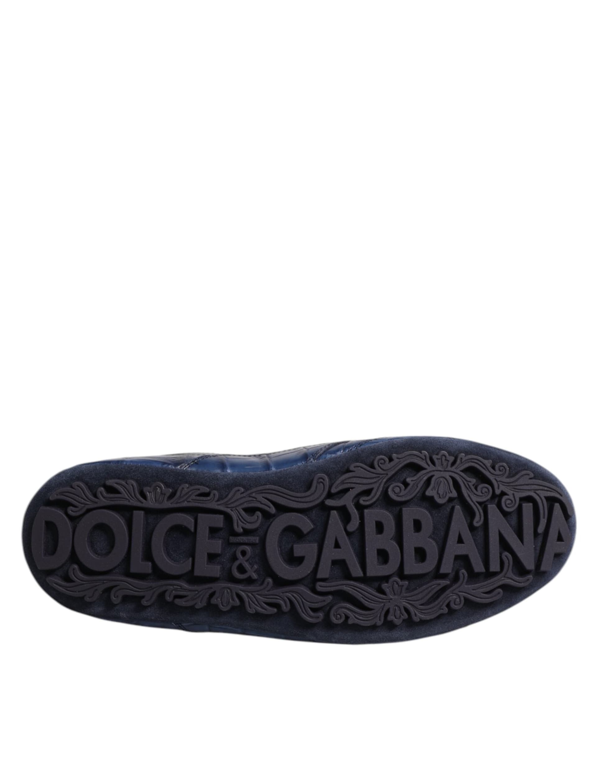 Dolce & Gabbana Dark Blue Leather Low Top Men Sneakers Shoes - 8