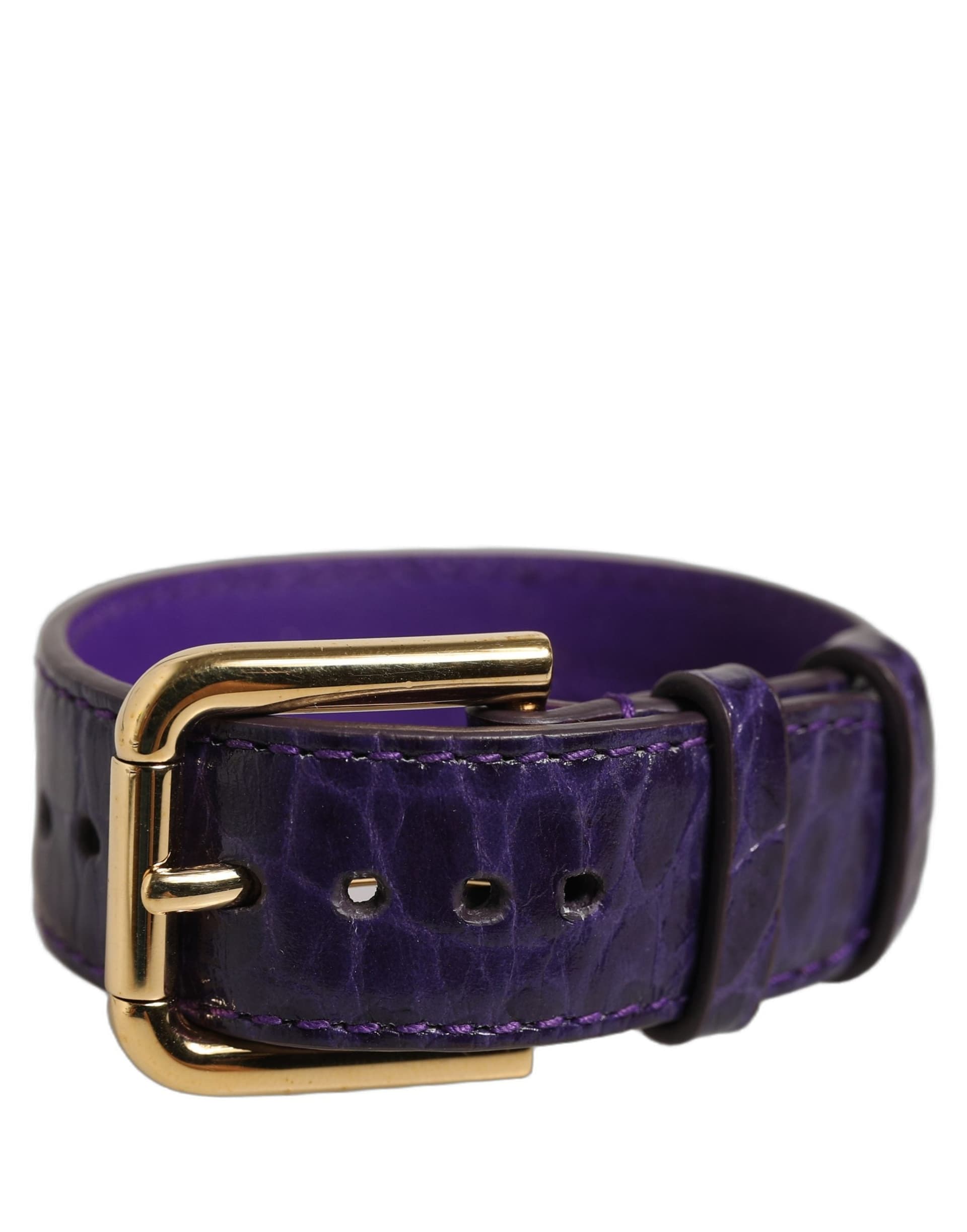 Dolce & Gabbana Violet Embossed Leather Gold Buckle Belt Strap Bracelet - 2
