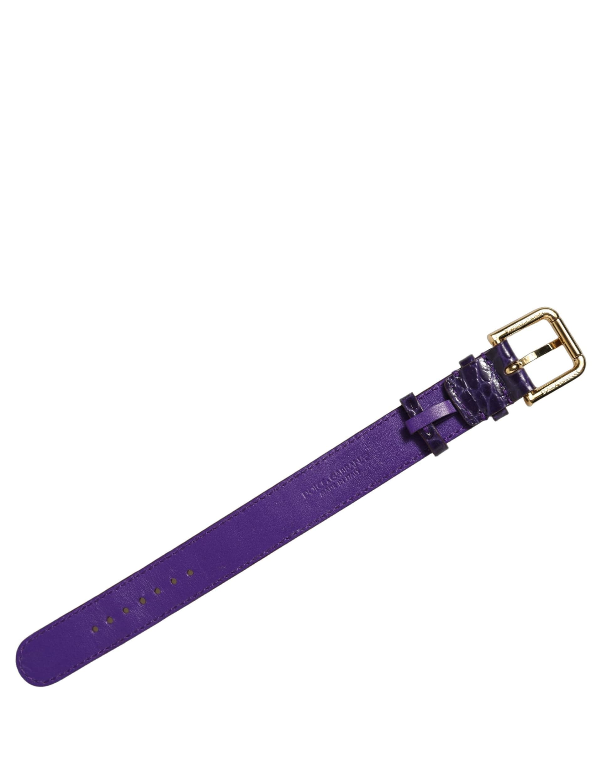 Dolce & Gabbana Violet Embossed Leather Gold Buckle Belt Strap Bracelet - 4