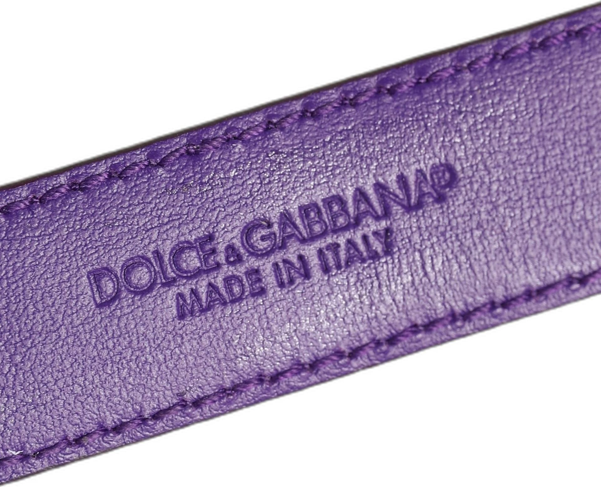 Dolce & Gabbana Violet Embossed Leather Gold Buckle Belt Strap Bracelet - 5
