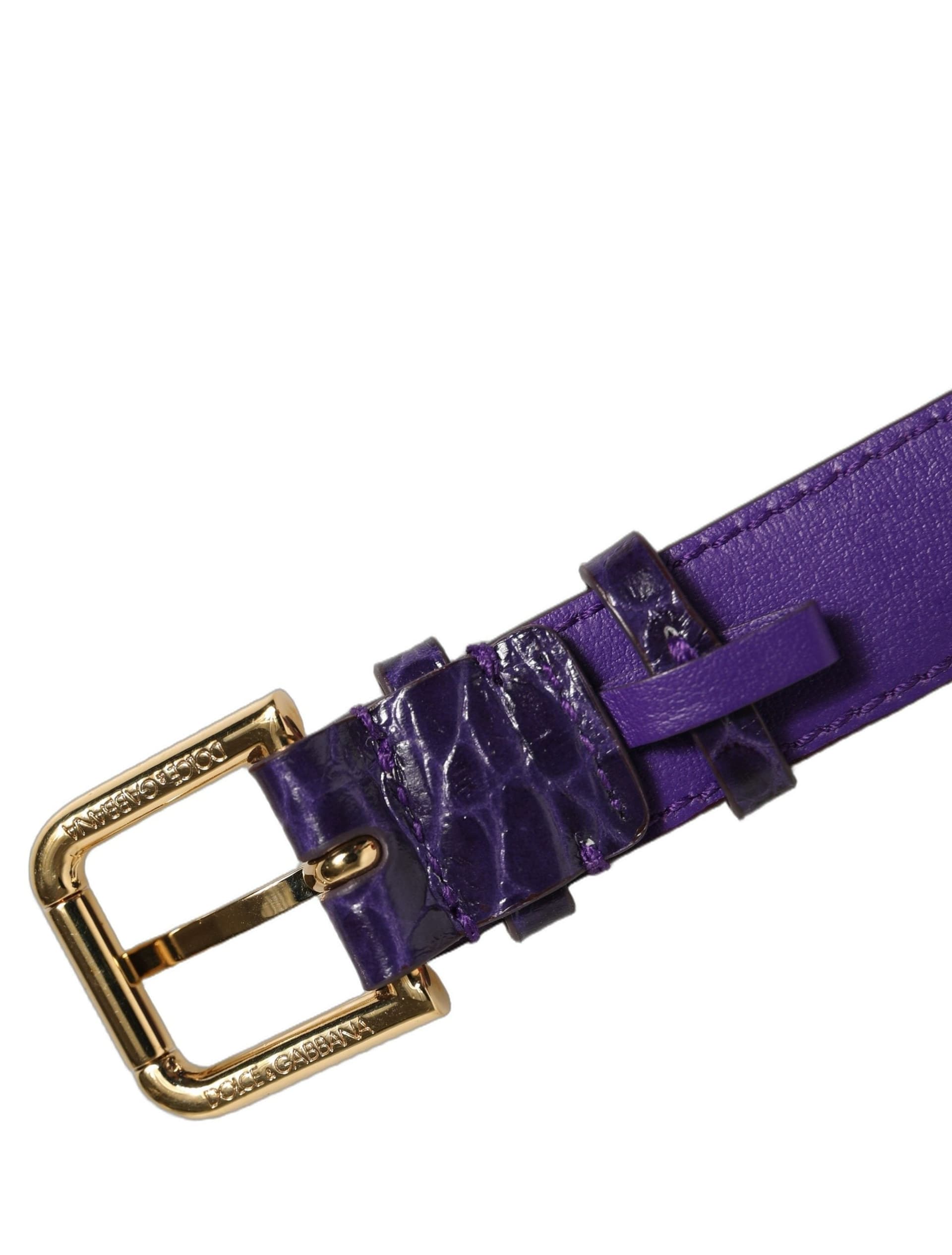 Dolce & Gabbana Violet Embossed Leather Gold Buckle Belt Strap Bracelet - 6
