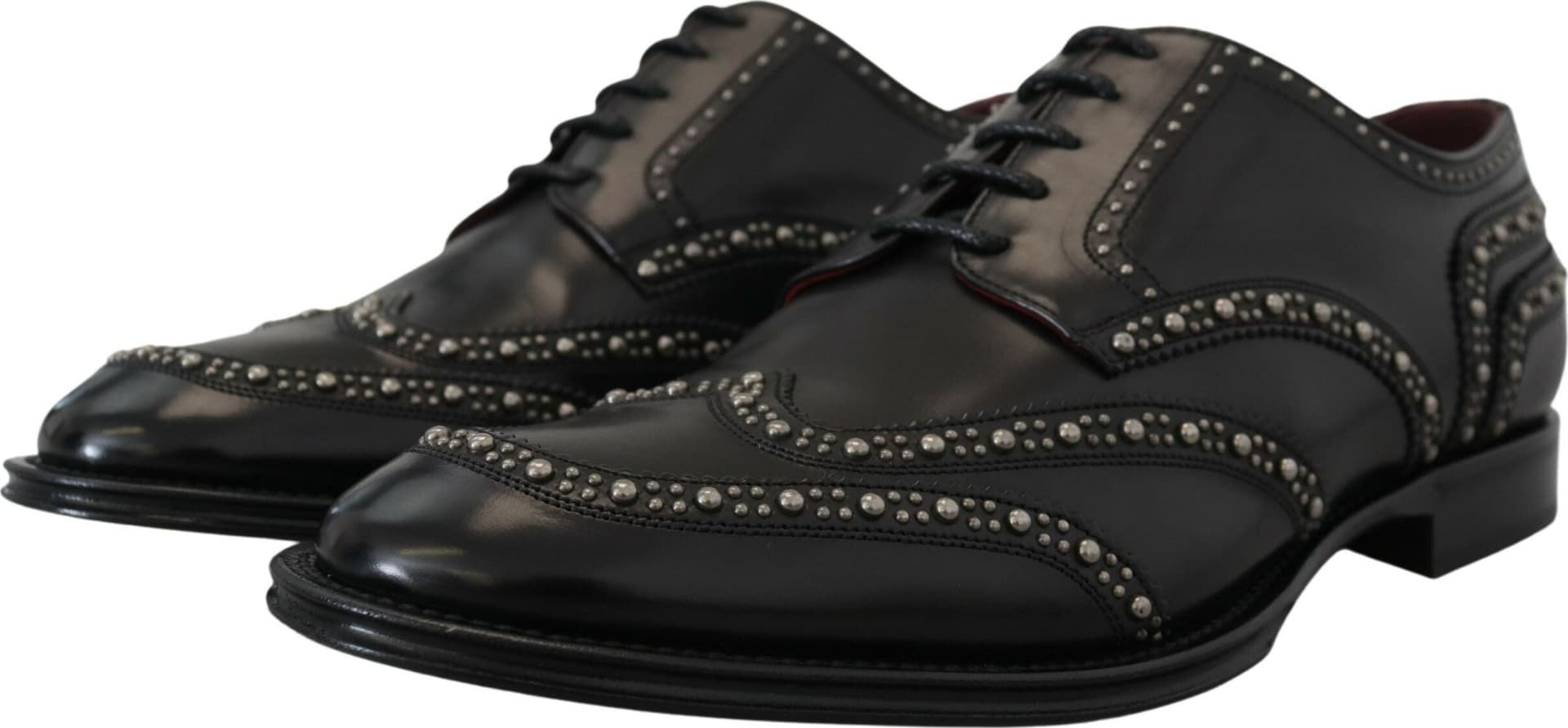 Dolce & Gabbana Black Leather Derby Dress Studded Shoes - 7