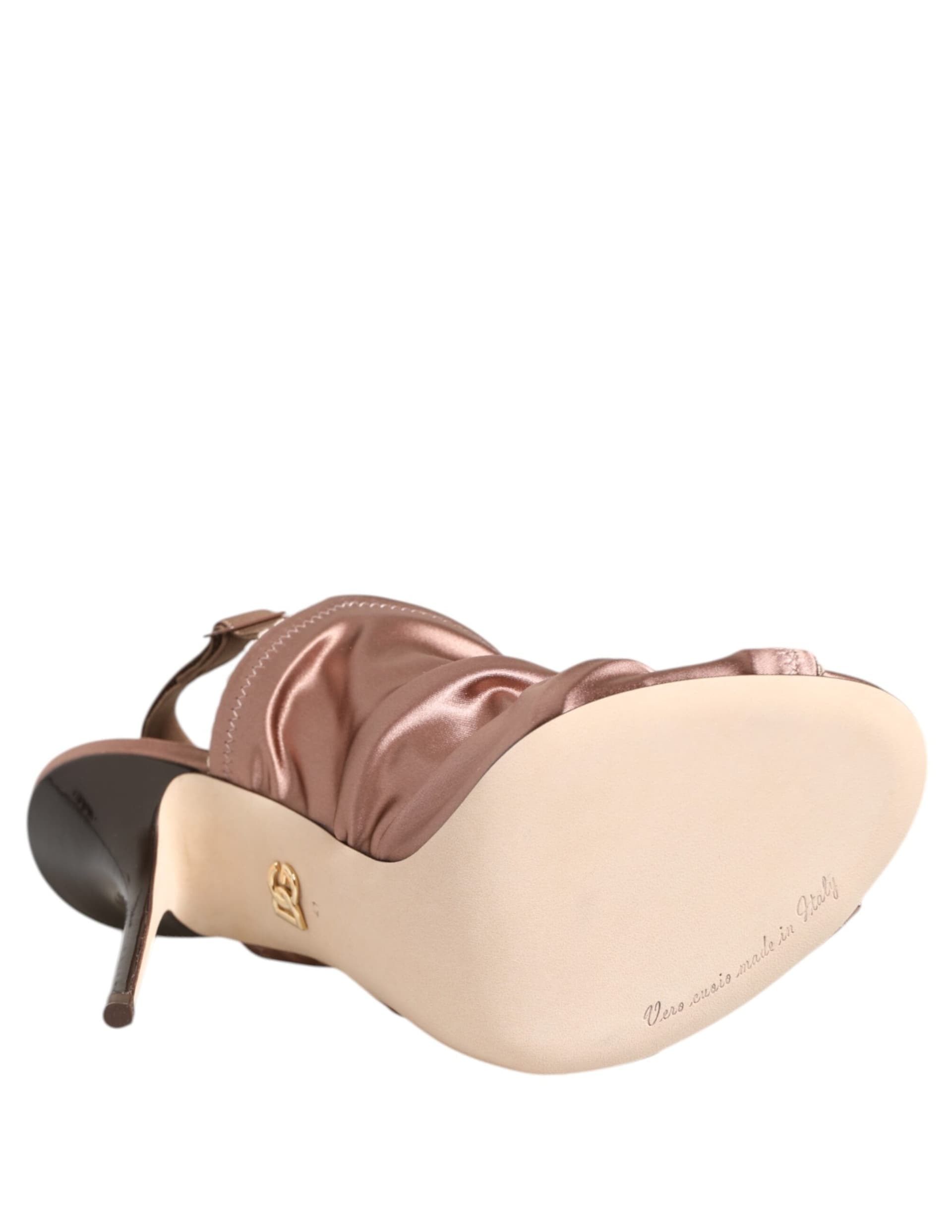 Dolce & Gabbana Bronze Satin Ruched Slingback Sandals Shoes - 8