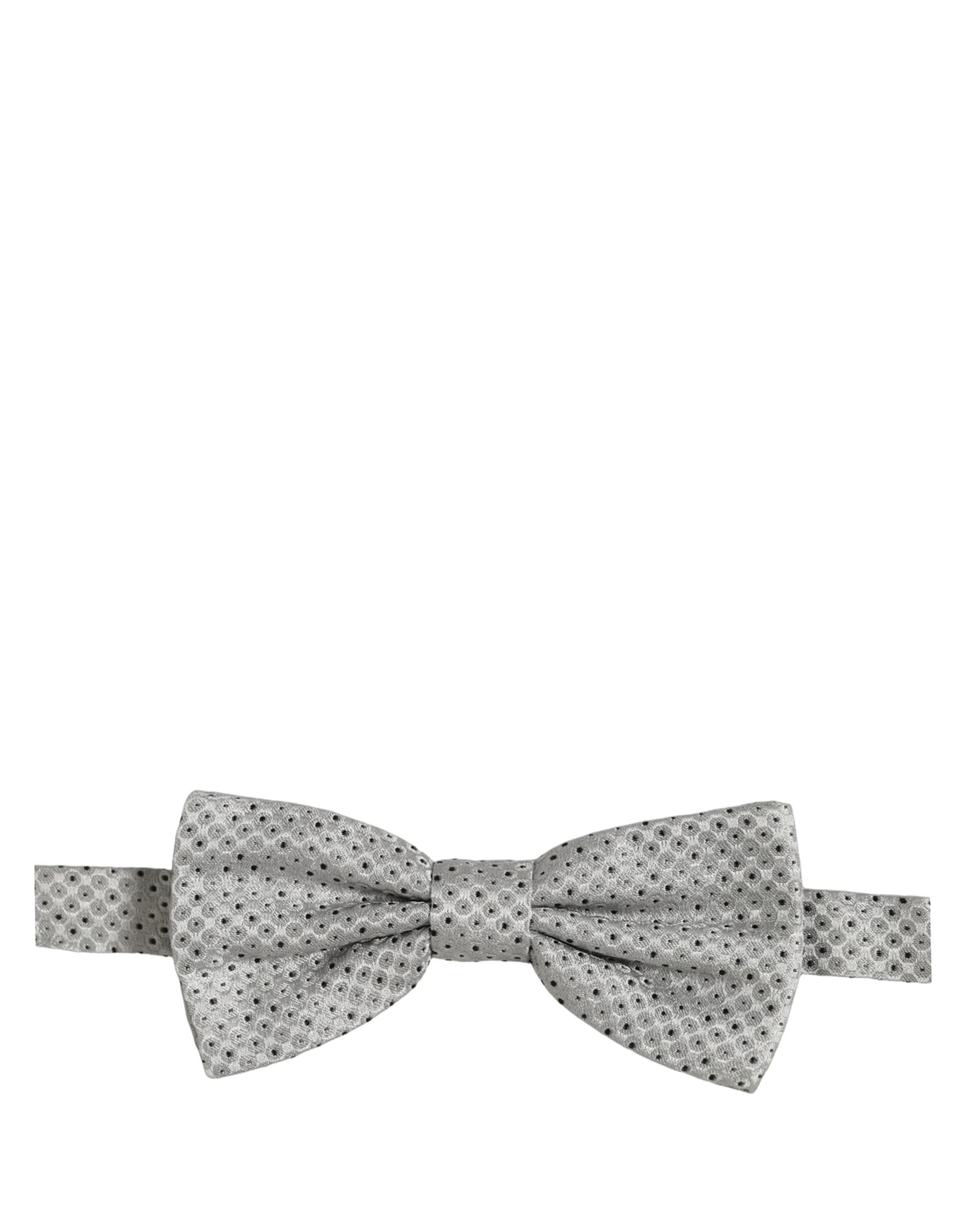 Dolce & Gabbana Men Black Gray Polka Dot Adjustable Neck Papillon Bow Tie - 2