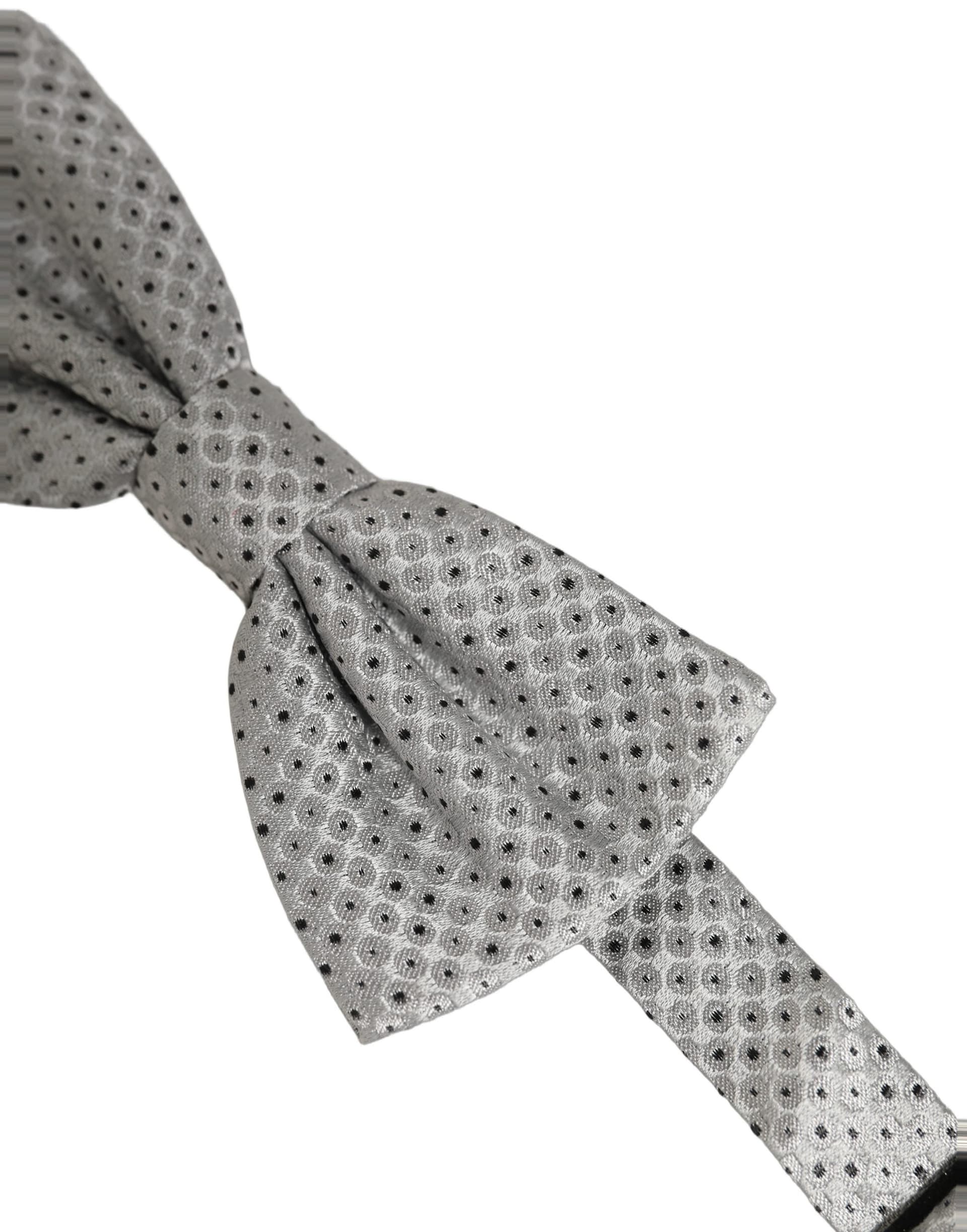 Dolce & Gabbana Men Black Gray Polka Dot Adjustable Neck Papillon Bow Tie - 4