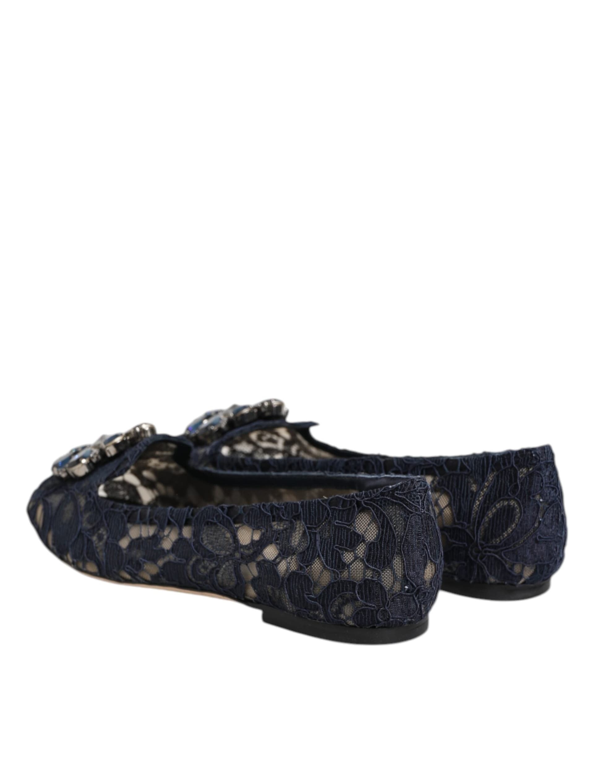 Dolce & Gabbana Blue Taormina Lace Crystals Flats Shoes - 4