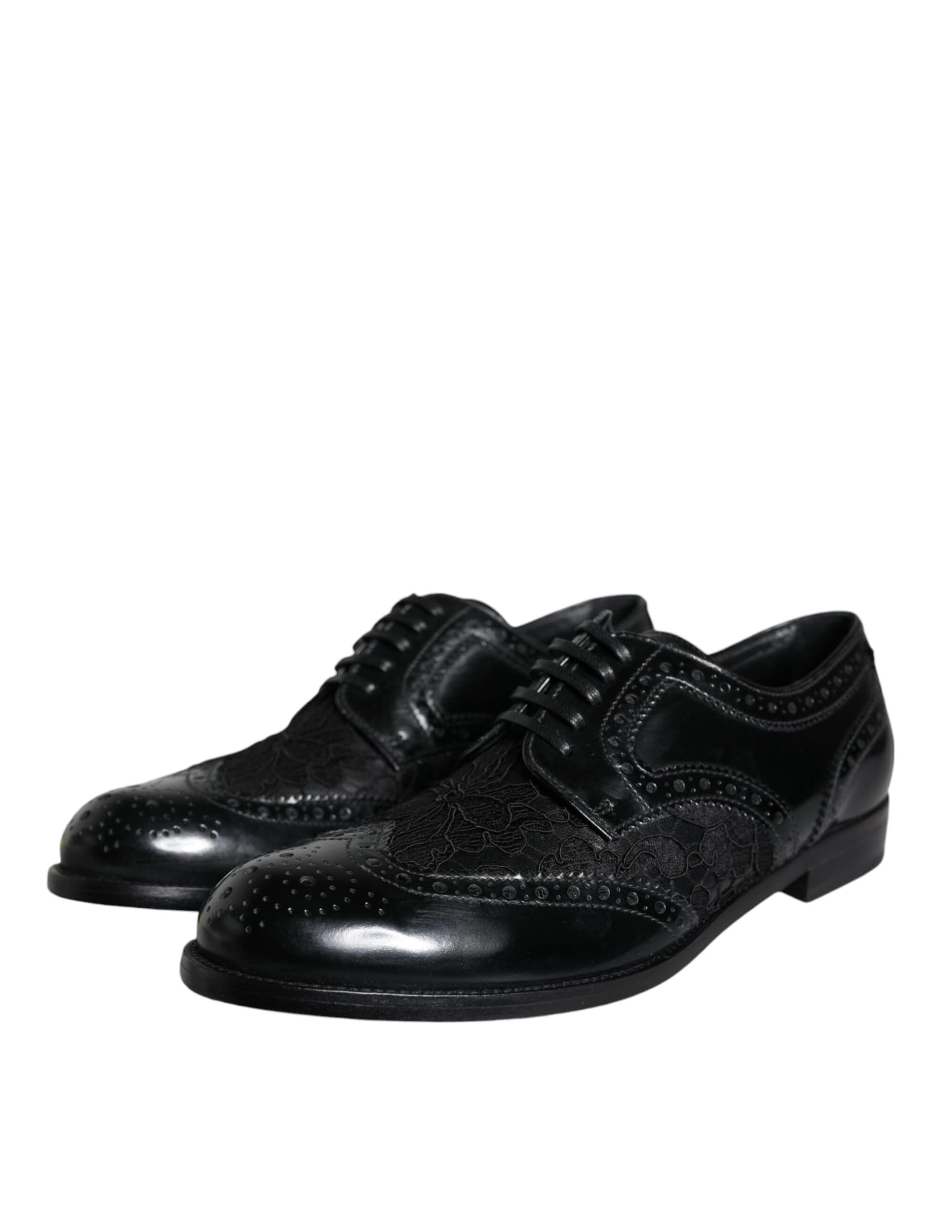Dolce & Gabbana Black Leather Floral Lace Dress Formal Shoes - 2