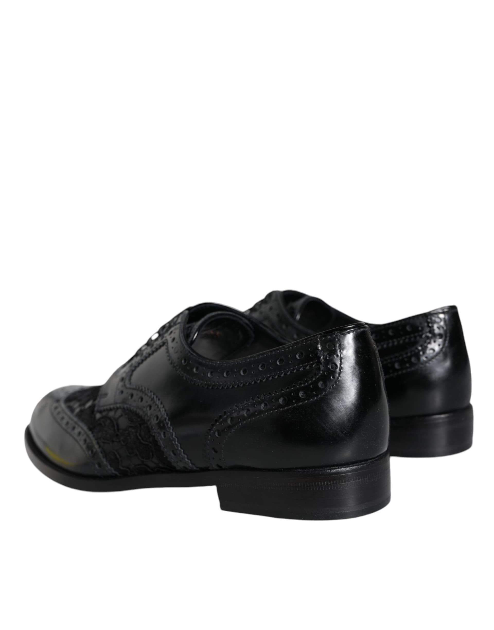 Dolce & Gabbana Black Leather Floral Lace Dress Formal Shoes - 3