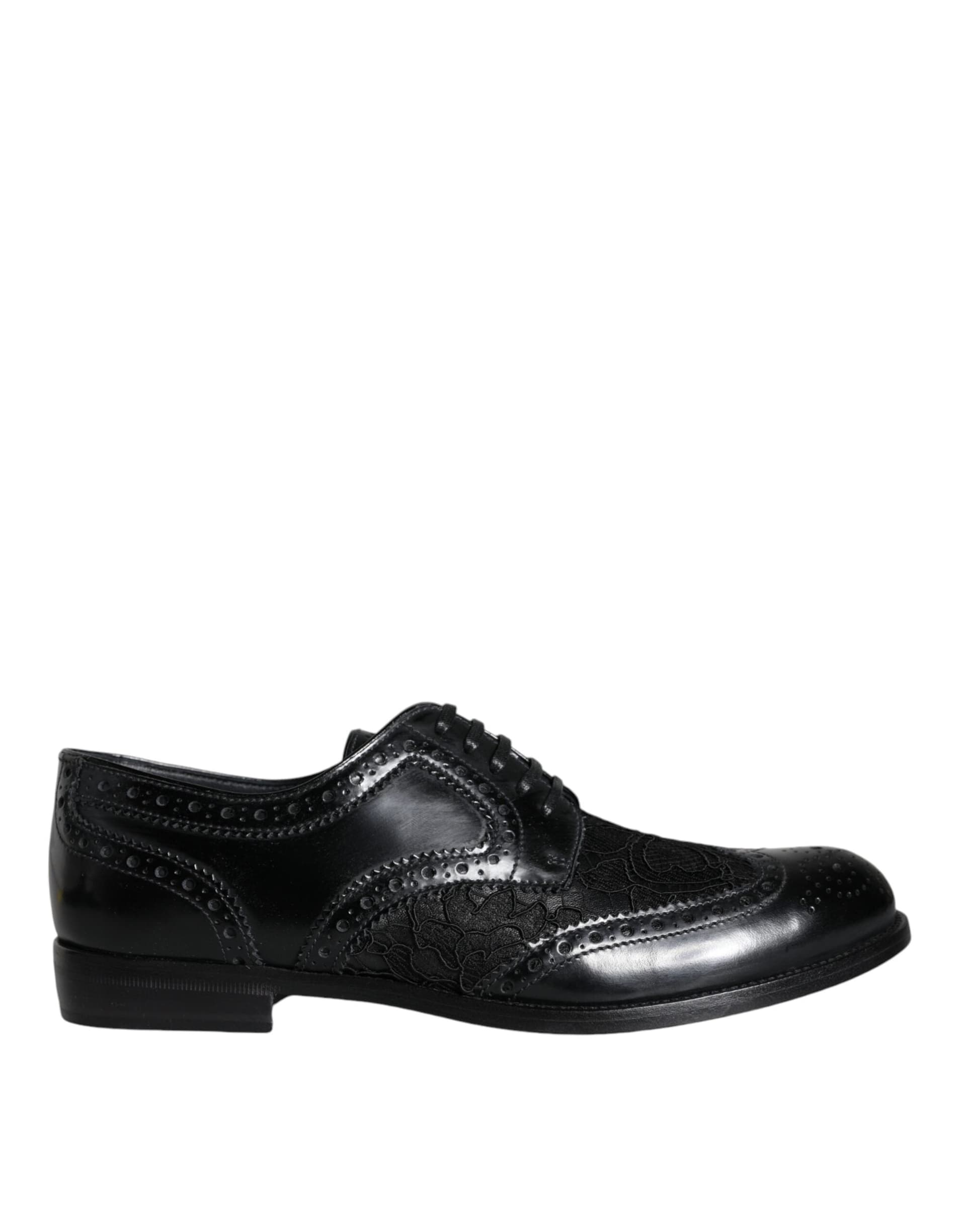 Dolce & Gabbana Black Leather Floral Lace Dress Formal Shoes - 4