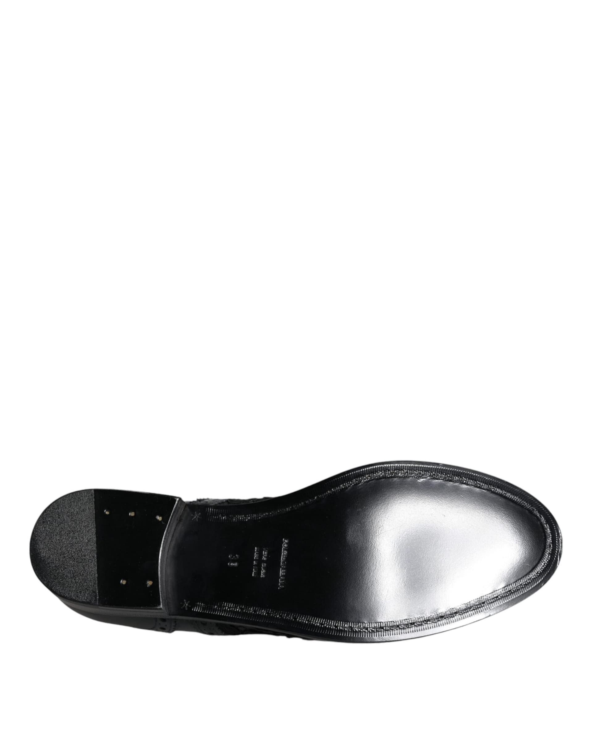 Dolce & Gabbana Black Leather Floral Lace Dress Formal Shoes - 6