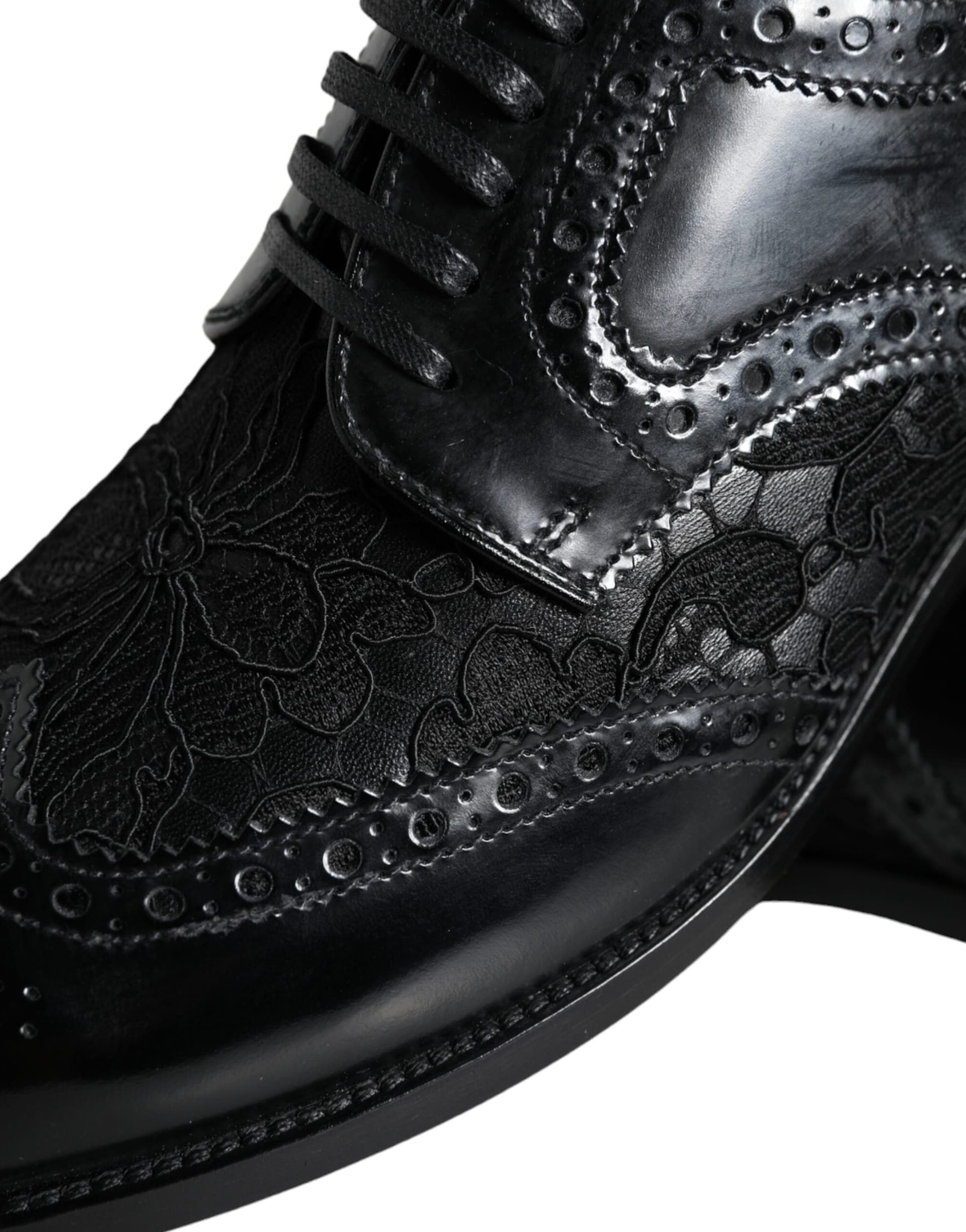 Dolce & Gabbana Black Leather Floral Lace Dress Formal Shoes - 8