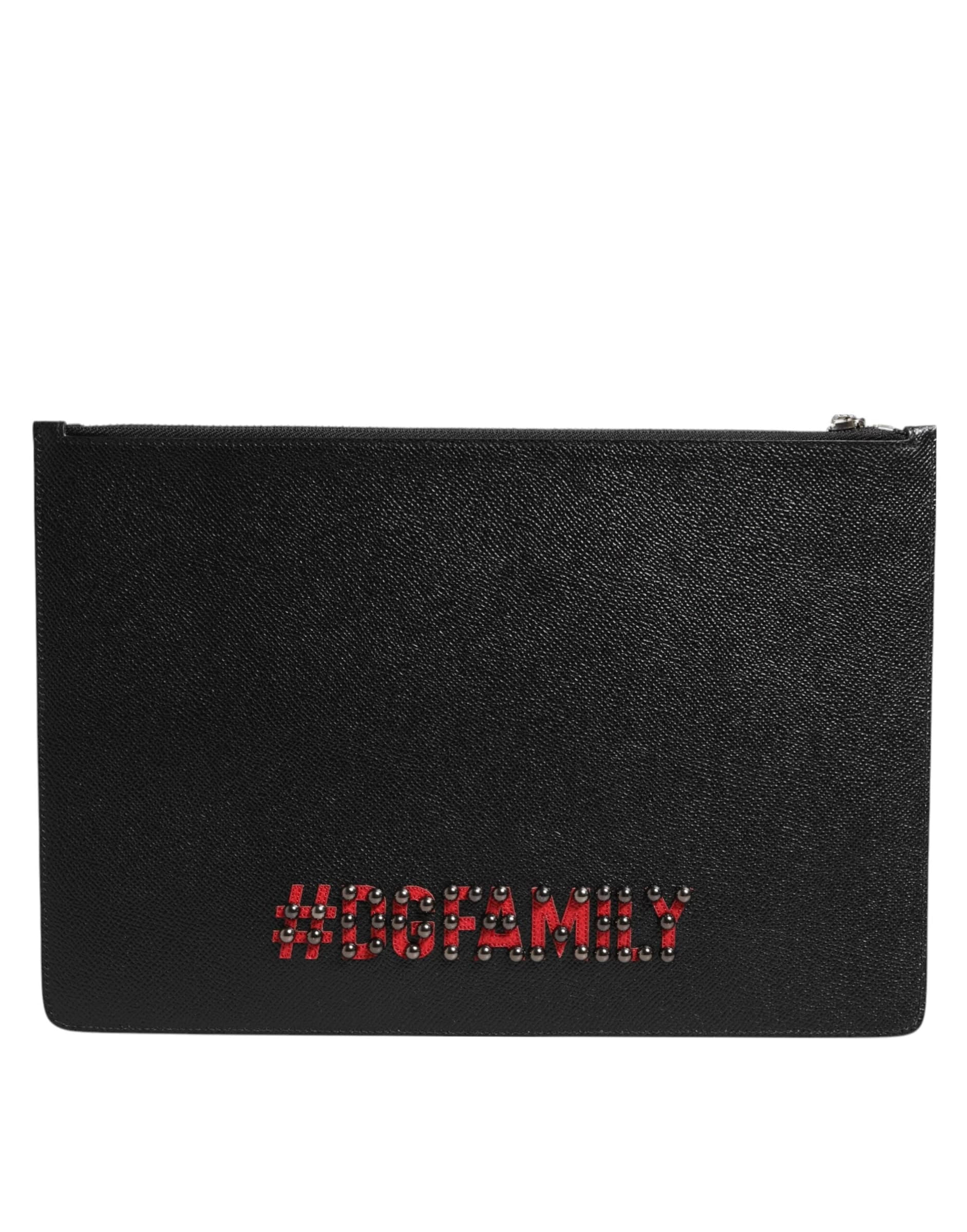 Dolce & Gabbana Black Leather #DGFAMILY Embellished Men Clutch Pouch Bag - 4