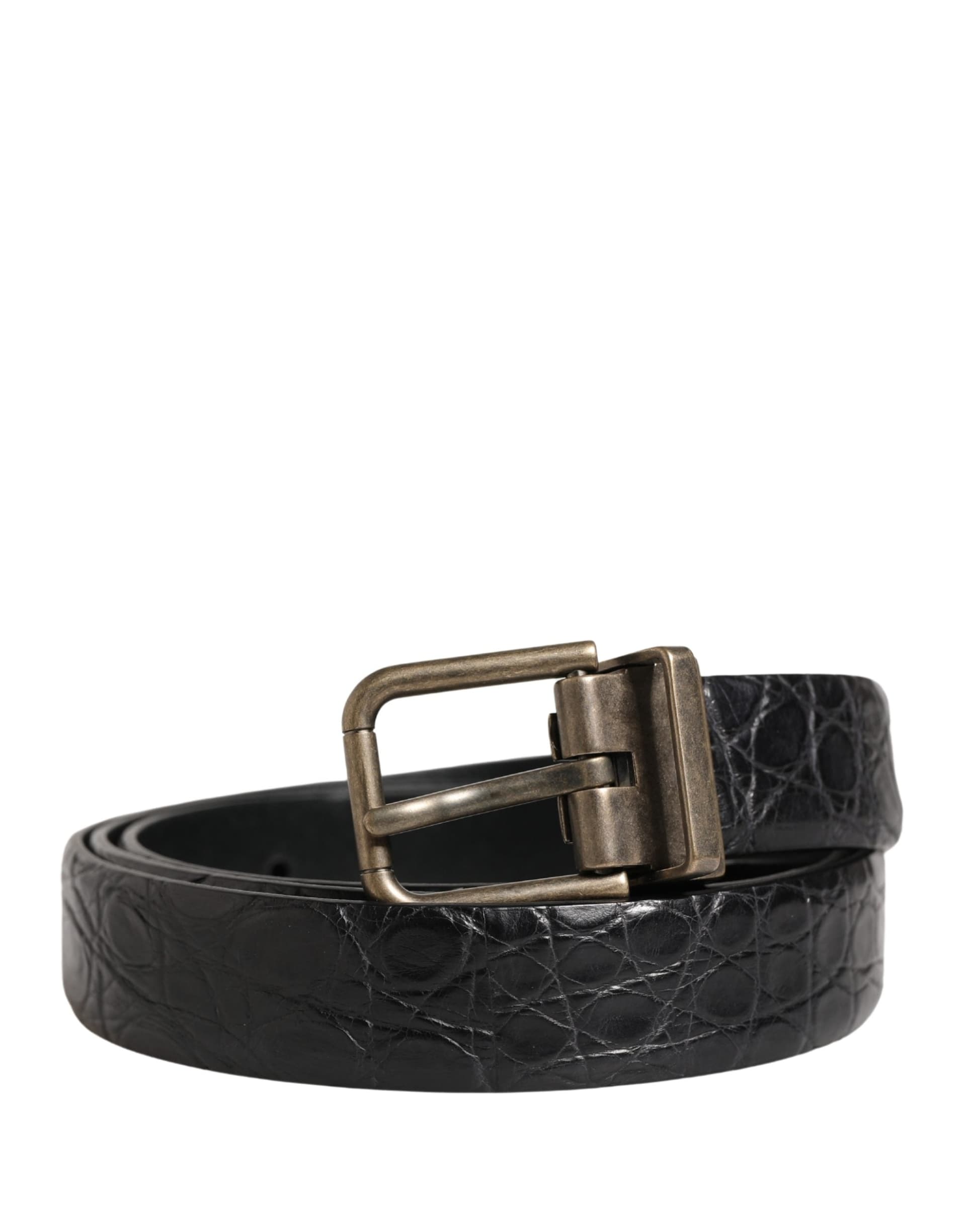 Dolce & Gabbana Men Black Exotic Leather Metal Buckle Belt - 2