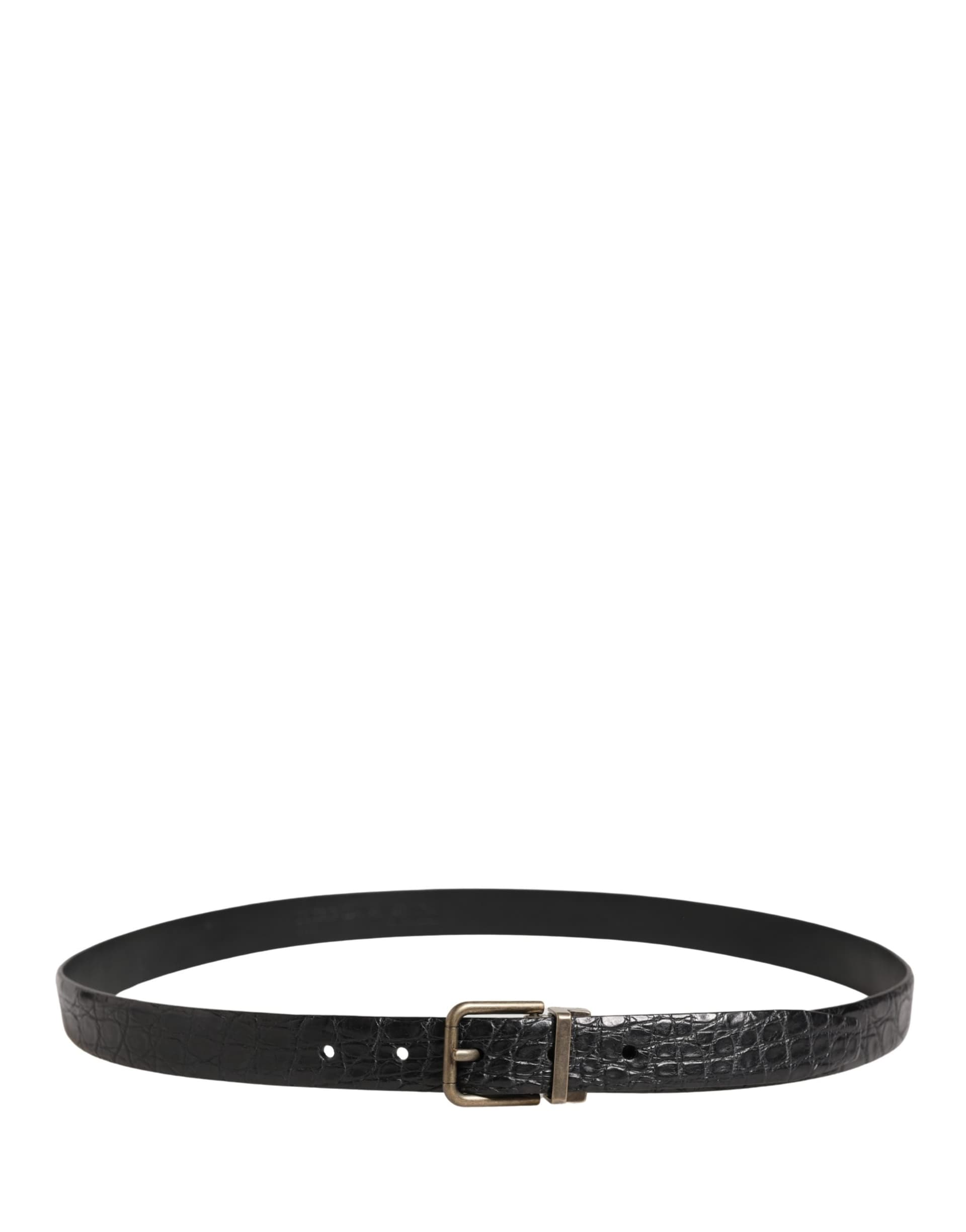 Dolce & Gabbana Men Black Exotic Leather Metal Buckle Belt - 3