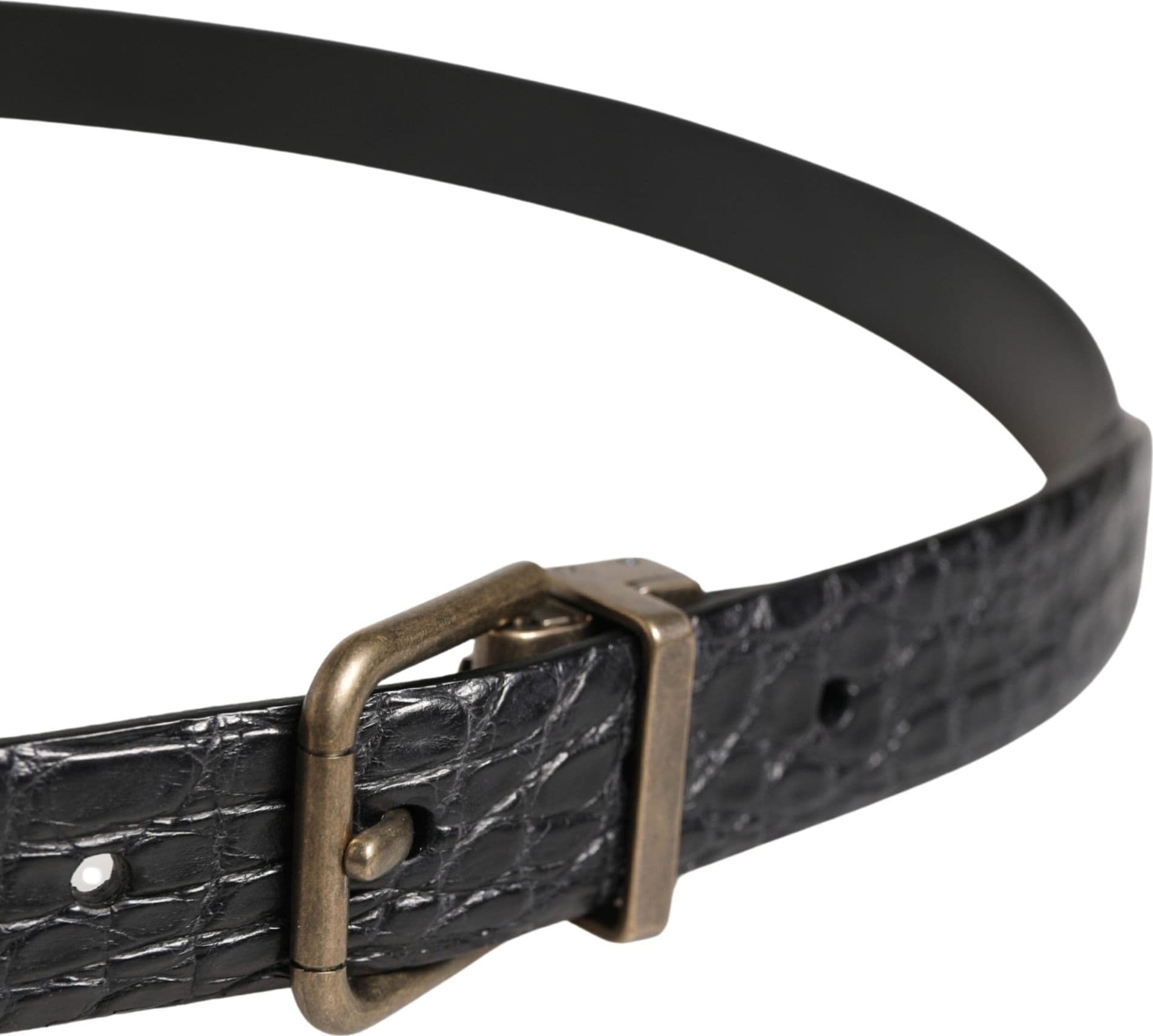 Dolce & Gabbana Men Black Exotic Leather Metal Buckle Belt - 4