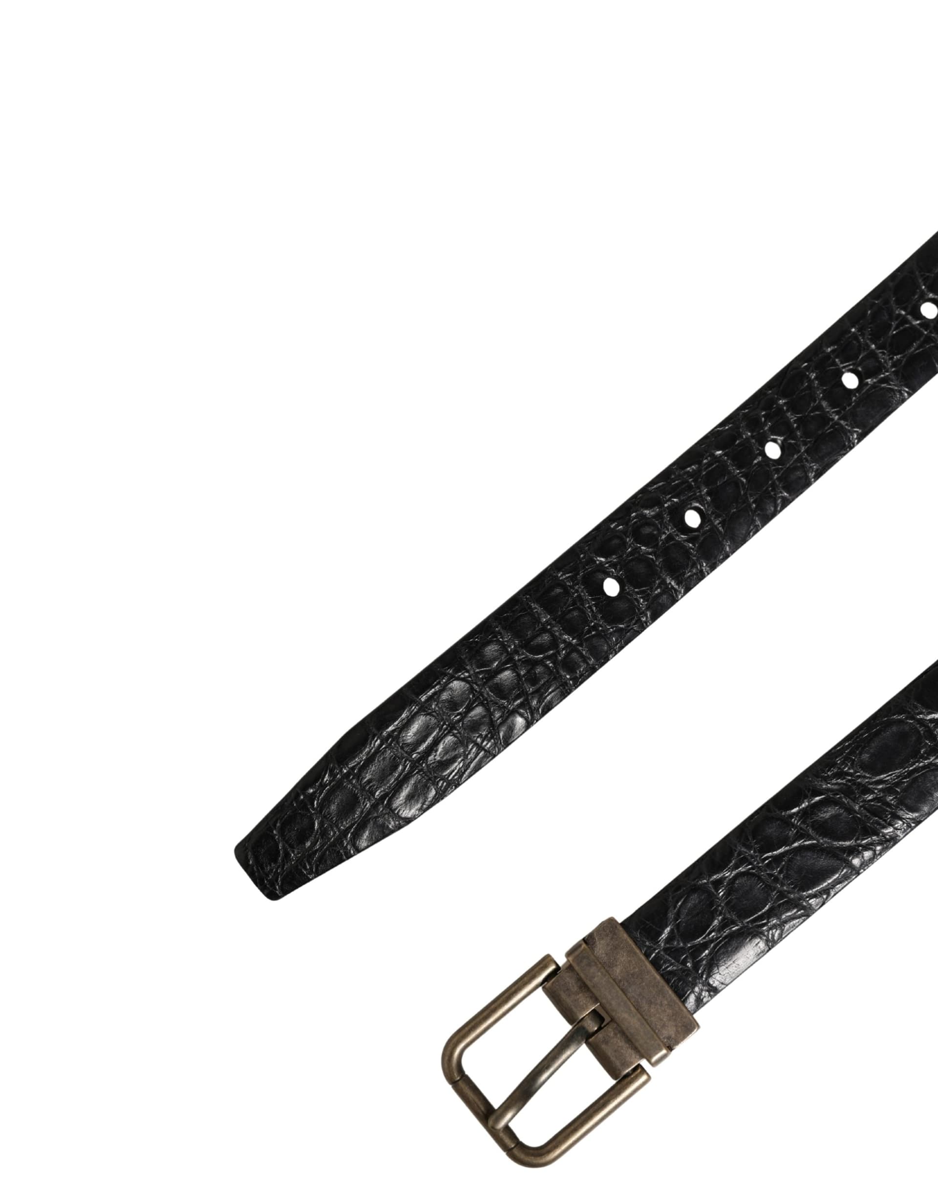 Dolce & Gabbana Men Black Exotic Leather Metal Buckle Belt - 6