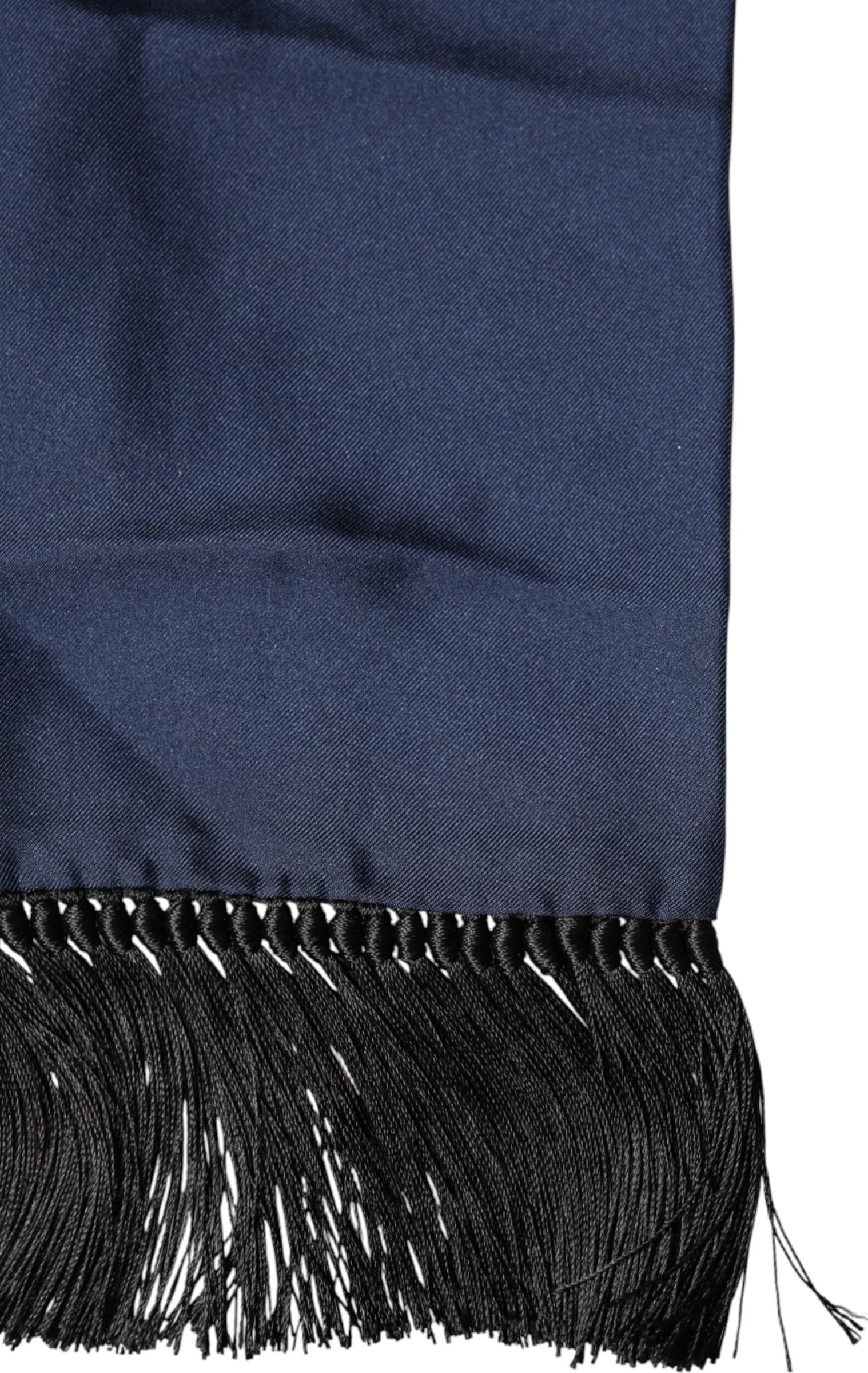 Dolce & Gabbana Navy Blue Silk Fringes Neck Foulard Scarf - 3