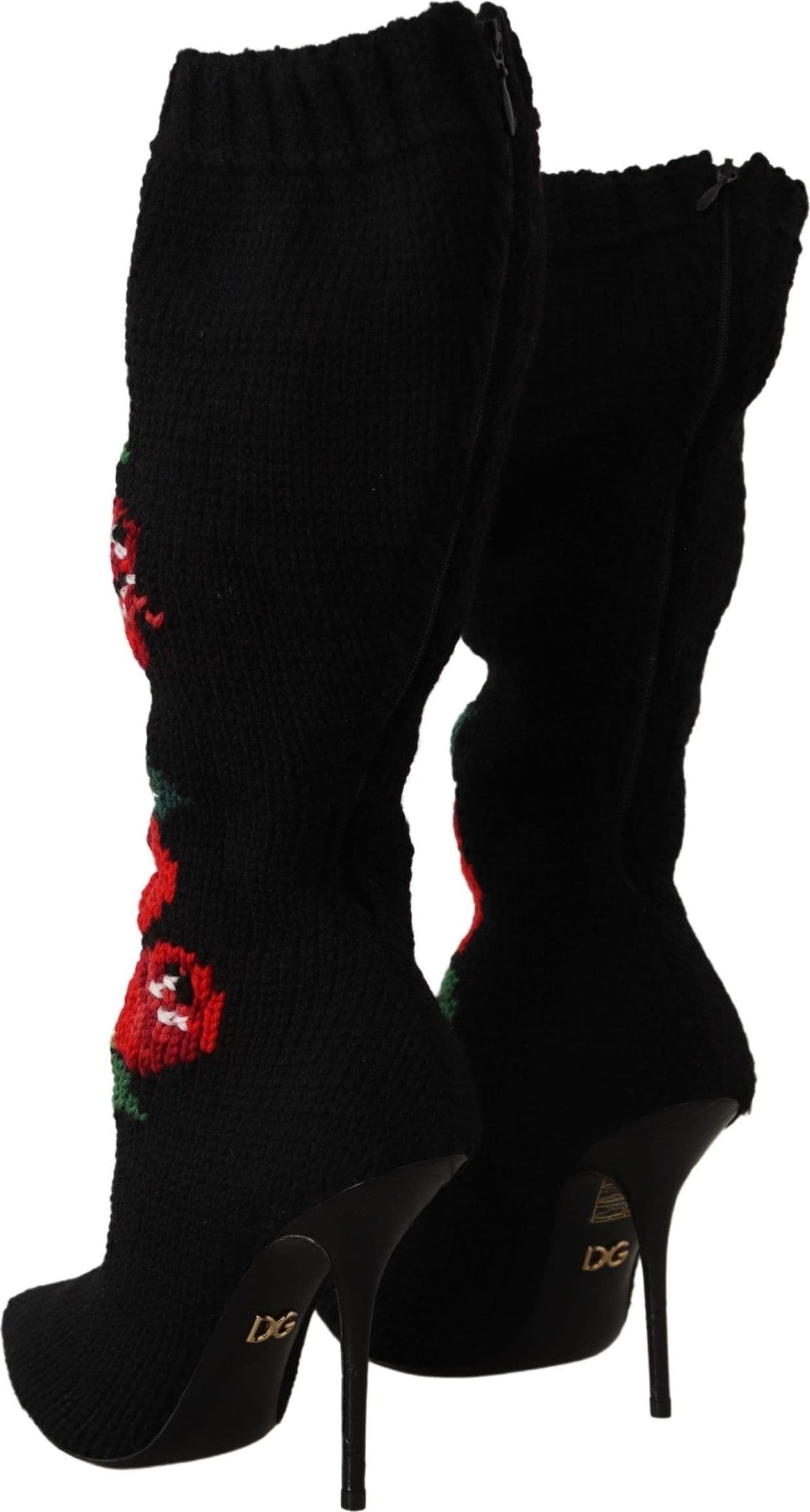 Dolce & Gabbana Black Stretch Socks Red Roses Booties Shoes - 2