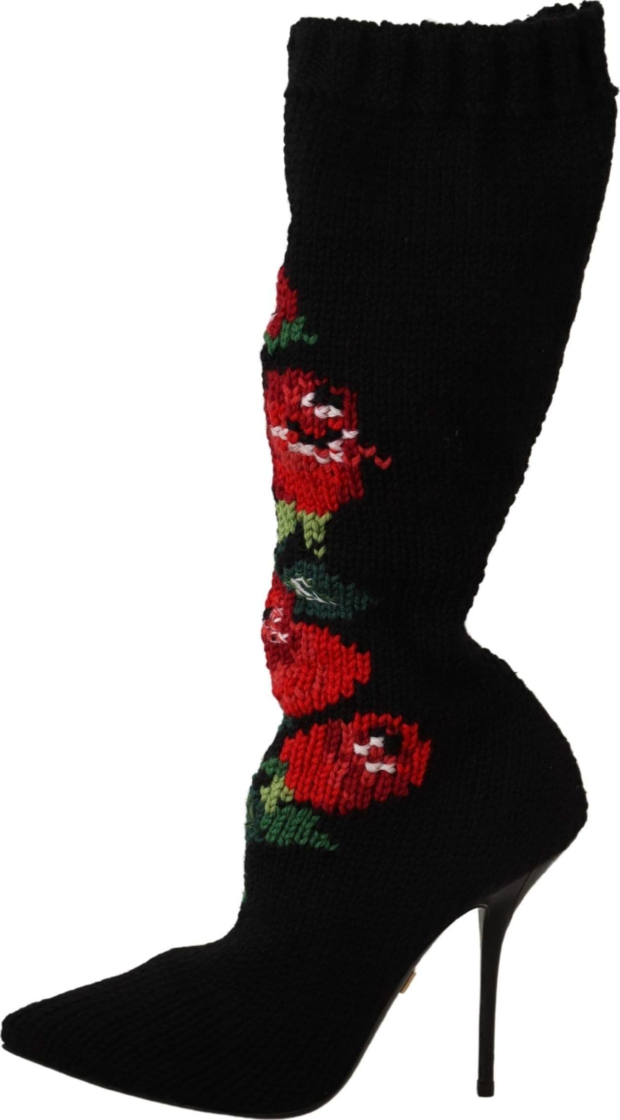 Dolce & Gabbana Black Stretch Socks Red Roses Booties Shoes - 3