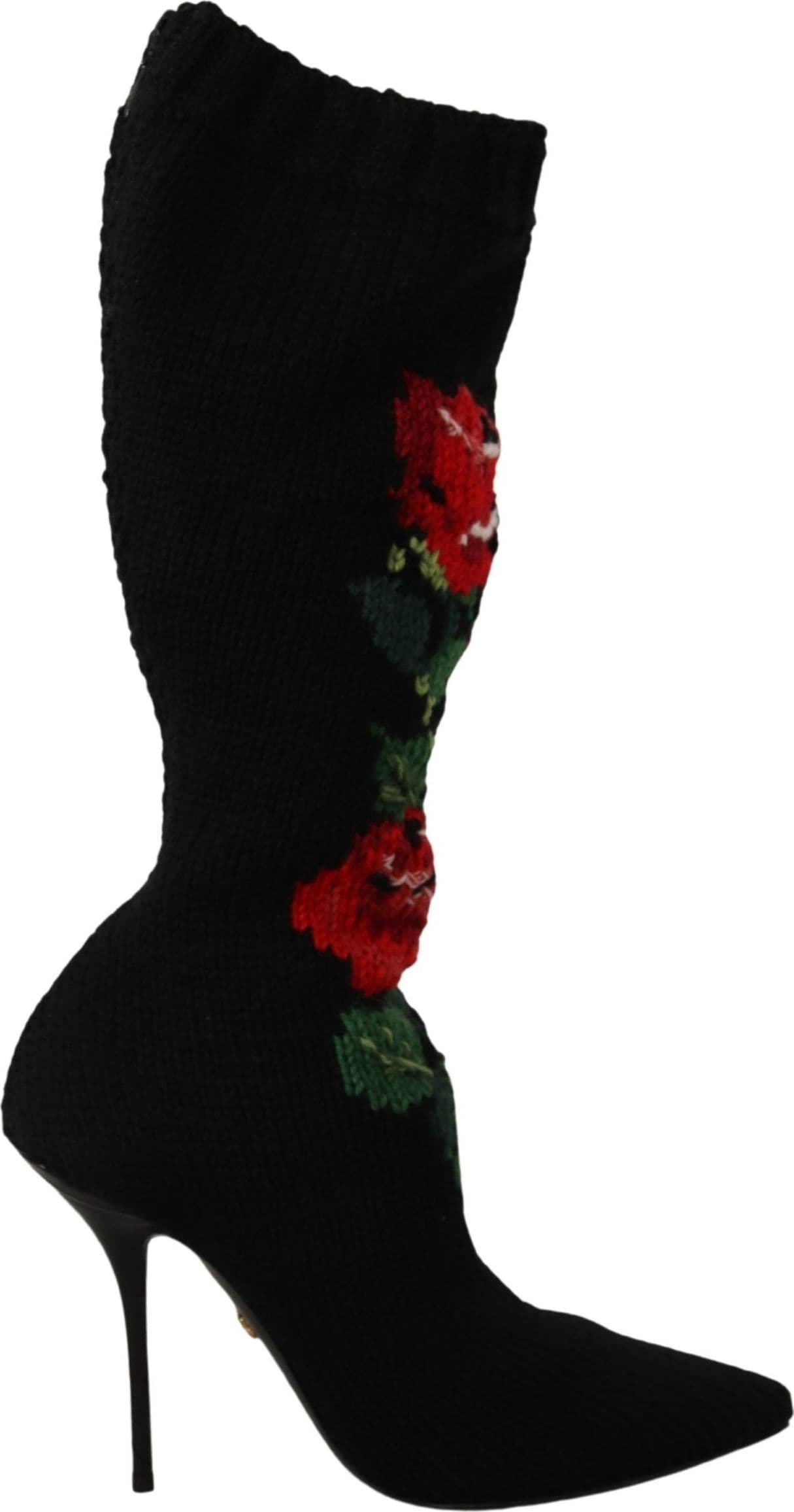 Dolce & Gabbana Black Stretch Socks Red Roses Booties Shoes - 4