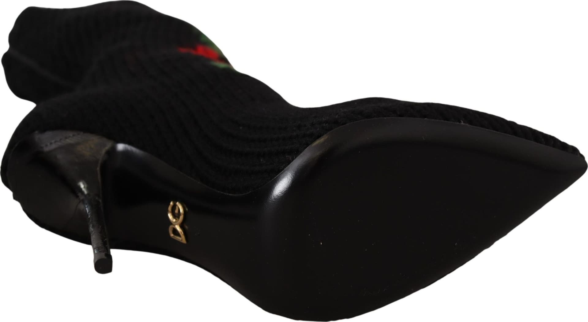 Dolce & Gabbana Black Stretch Socks Red Roses Booties Shoes - 5