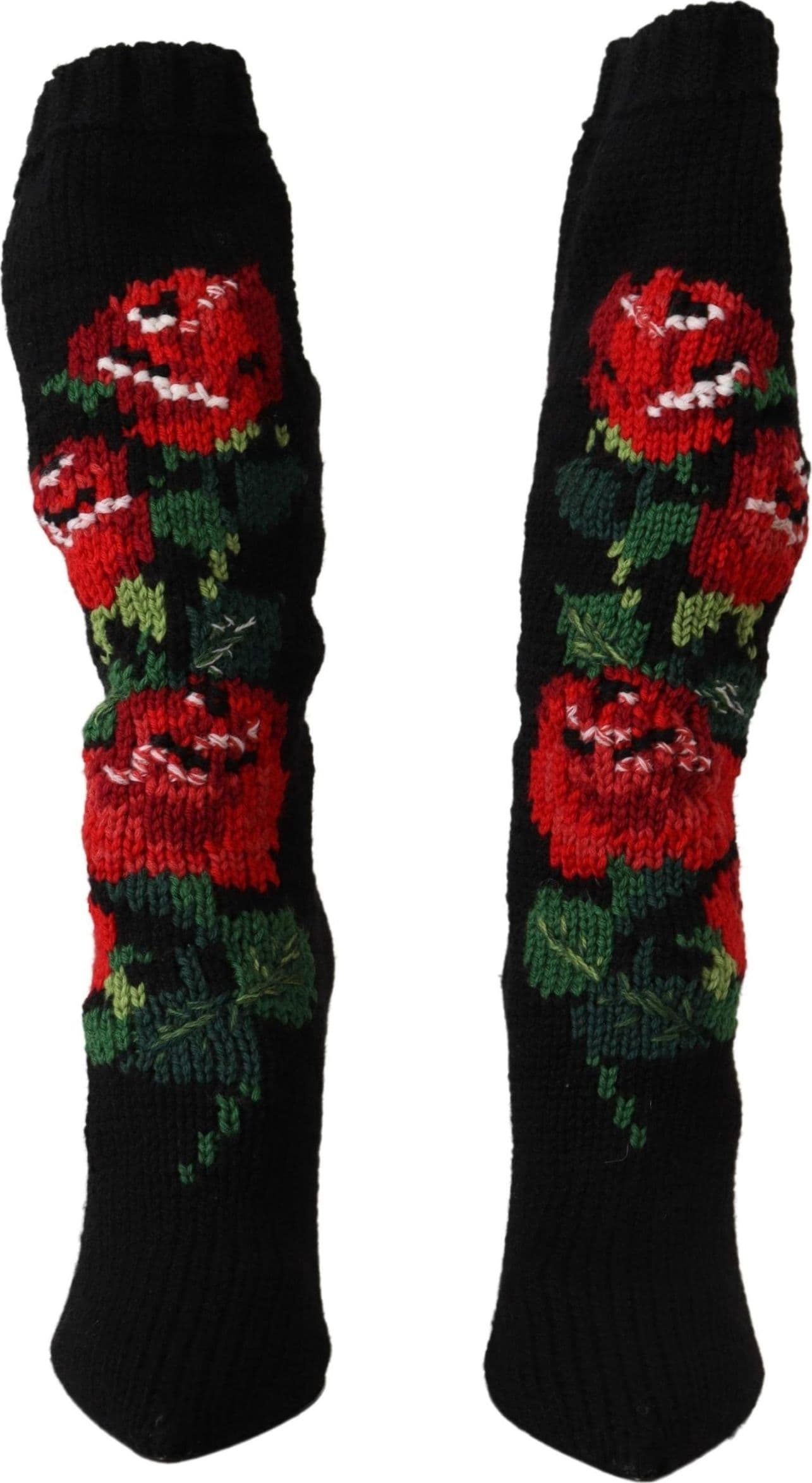 Dolce & Gabbana Black Stretch Socks Red Roses Booties Shoes - 6